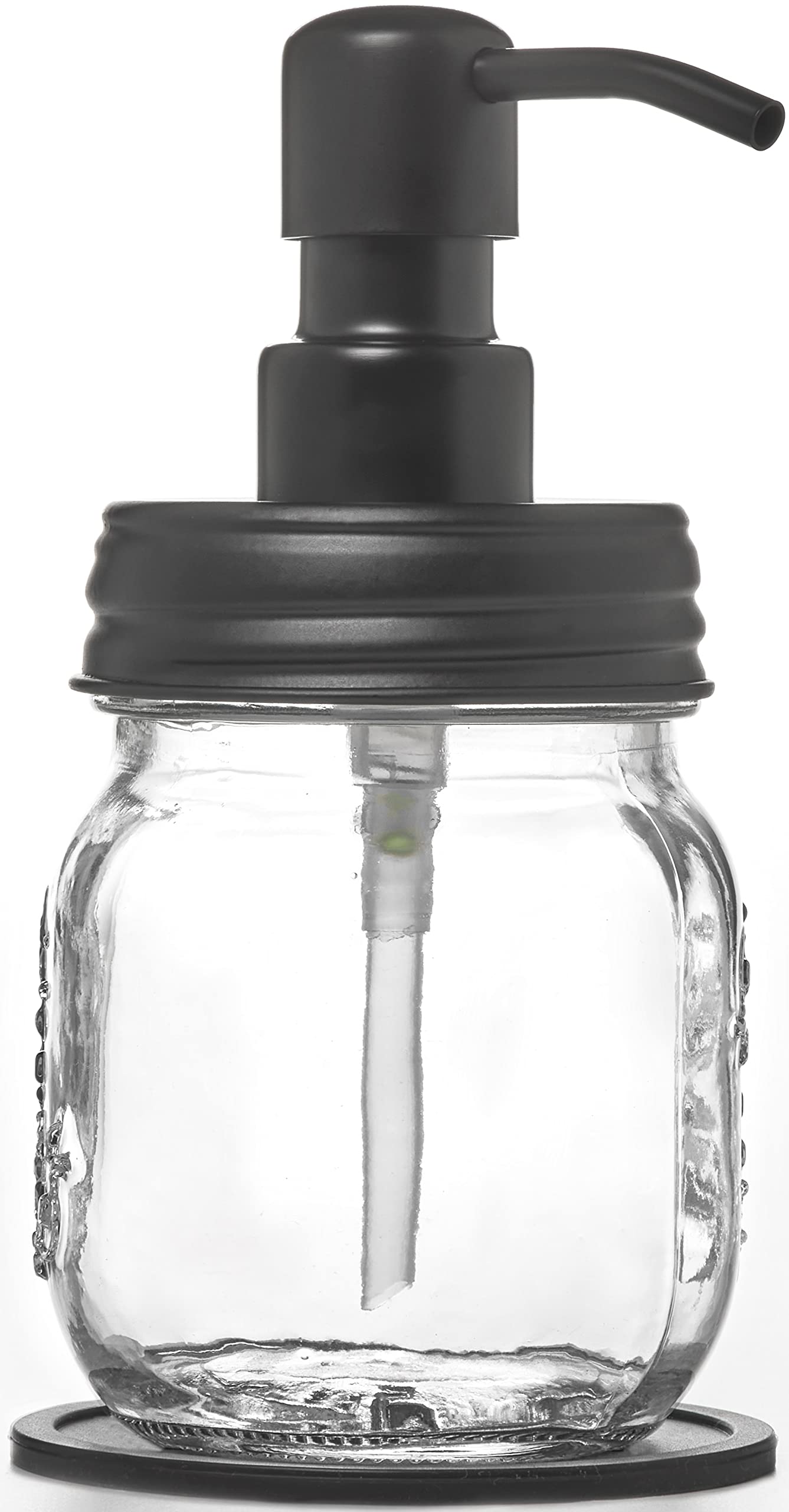 Mason Jar Soap And/Or Lotion Dispenser With Gloss Black Pump Dispenser And Non Slip Coaster For Hand Sanitizer, Liquid Soap Or H