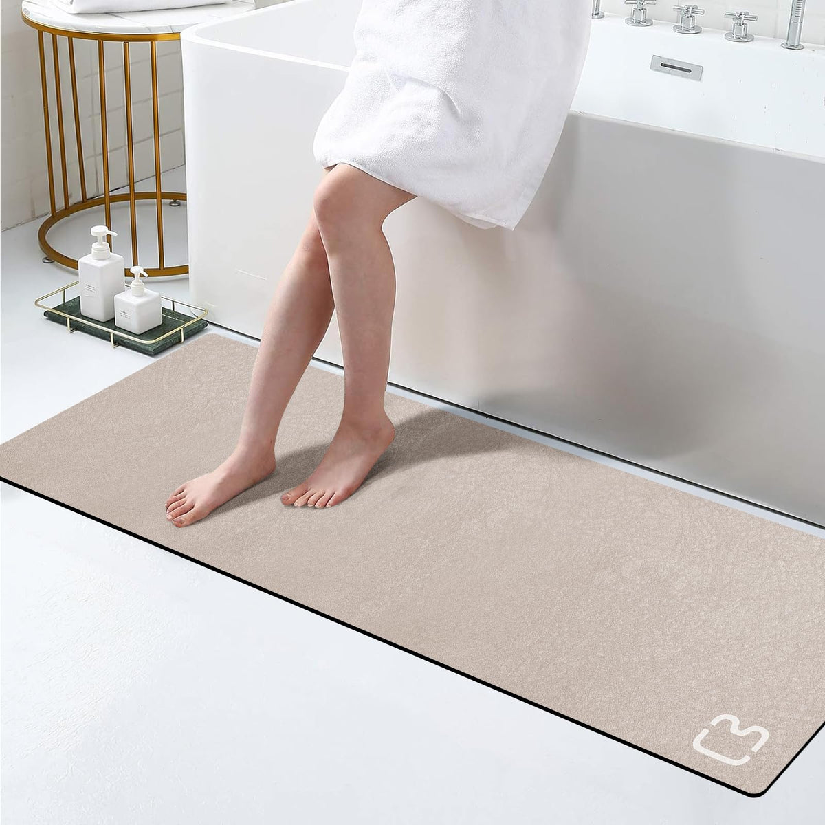 Ruerya Taupe Diatomaceous Earth Bath Mat 17'' X 59'' Extra Long Bathtub Mat Super Absorbent Non-Slip Shower Mat Bath Stone Fast