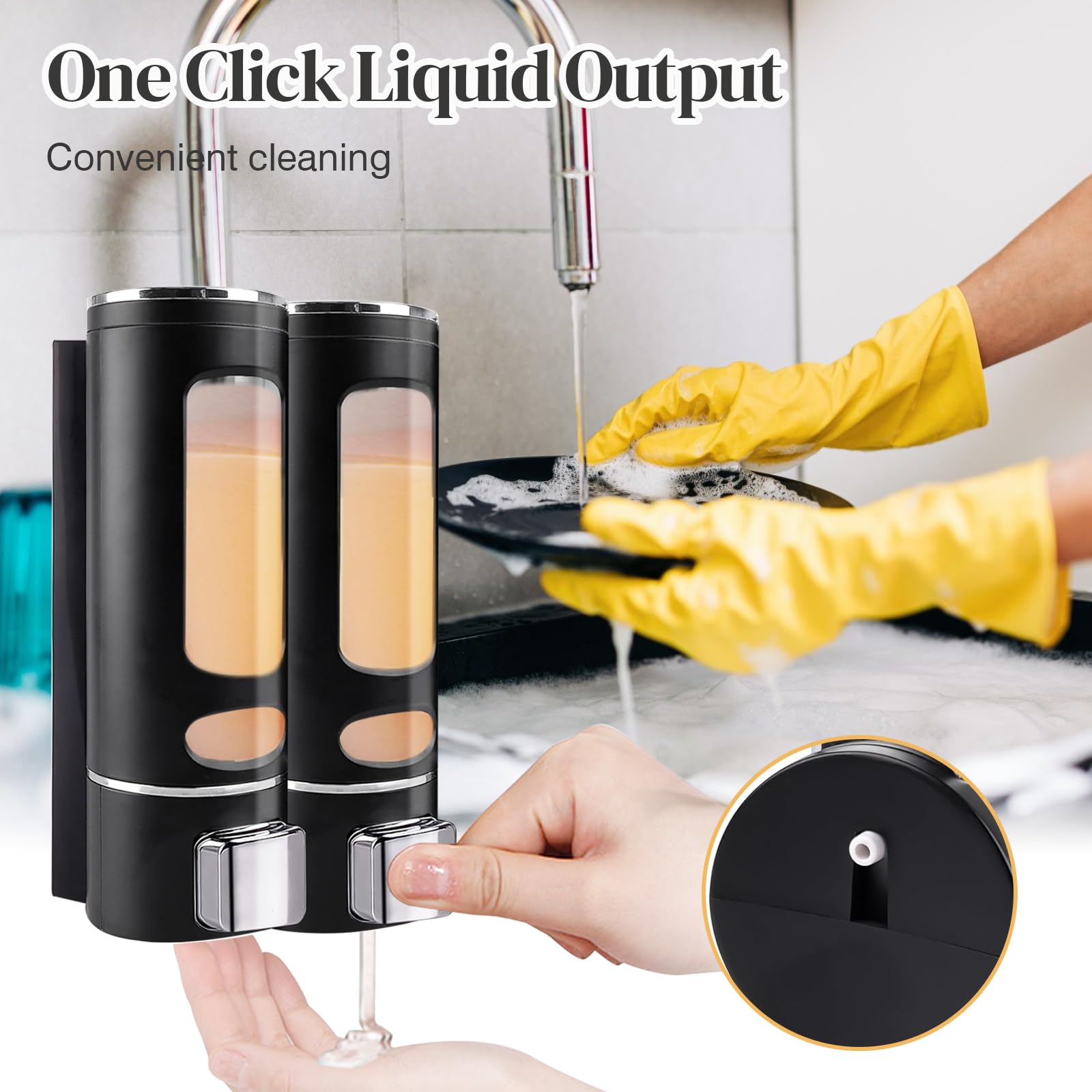 Kytree Black Hand Soap Dispenser Wall Mounted, 400Ml Bathroom Shower Dispenser, Shower Pump Dispenser And Organizer For Bathroom