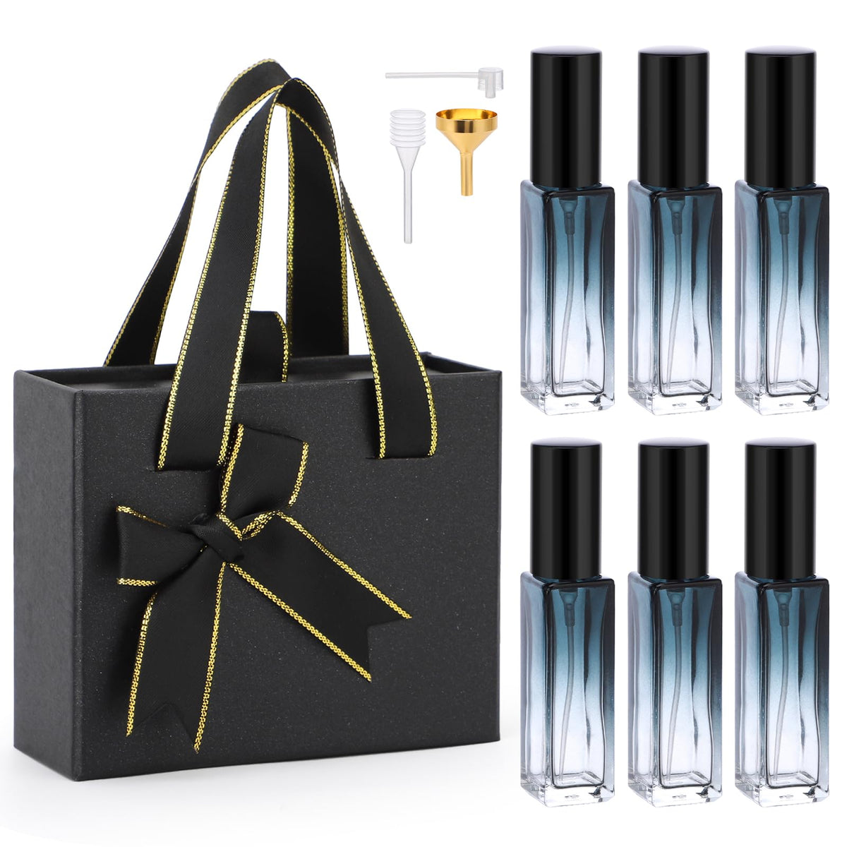 Segbeauty Glass Perfume Bottles Empty, 6 Pack 10Ml Mini Perfume Atomizer Set With Black Gift Box, Refillable Perfume Bottle Trav