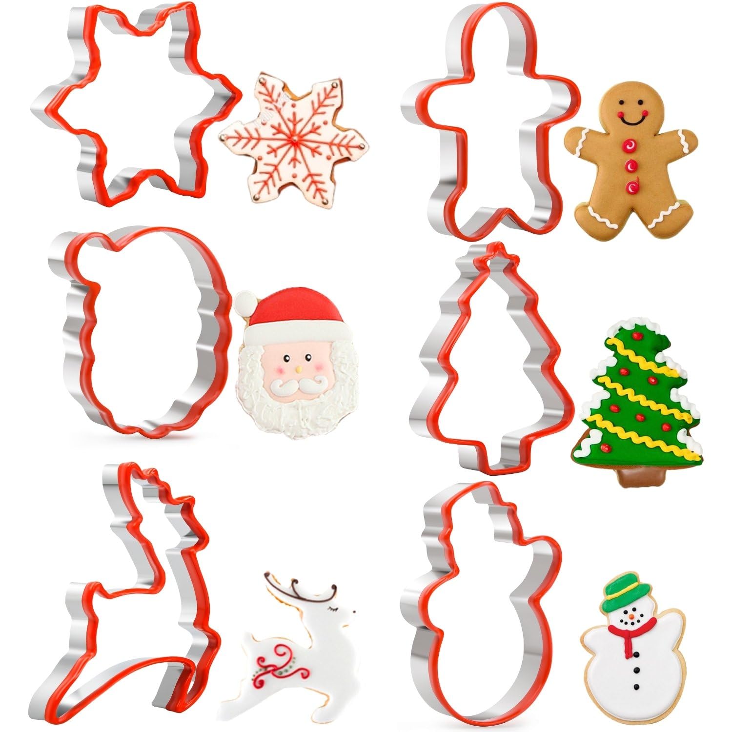 Orapink-Christmas Cookie Cutters Set Of 6 Biscuit Cutters With Protective Soft Silicone Edge Snowflake,Christmas Tree,Snowman,Gi
