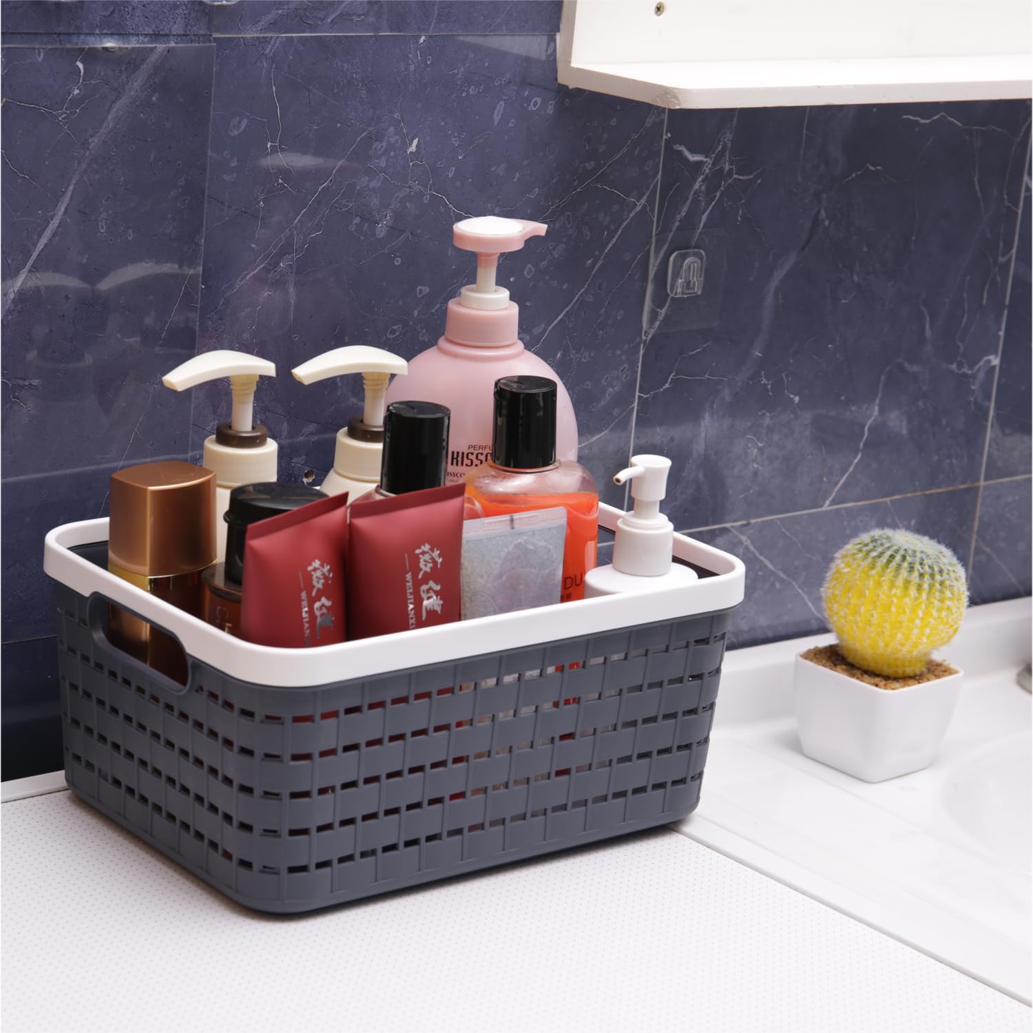 Anniya Plastic Storage Bin Baskets, Toilet Paper Basket For Bathroom, Plastic Organizer Shower Caddy With Handles For Living Roo