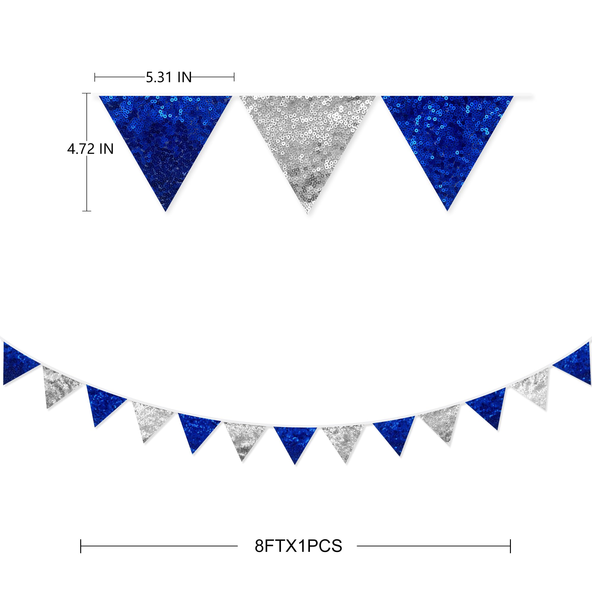 Pinkblume Silver Blue Decorations Double Sided Sequin Fabric Royal Blue Silver Triangle Pennant Banner Flag Bunting Garland For