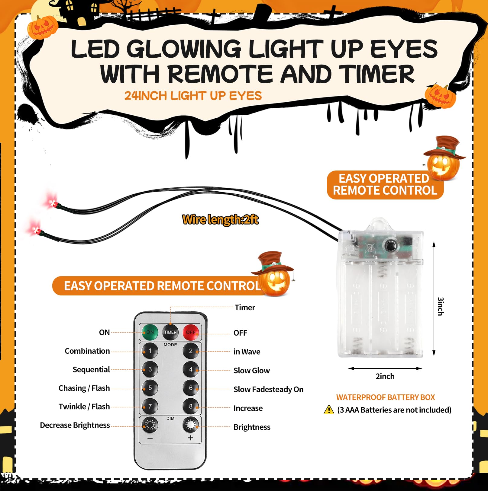 4 Pack Halloween Decoration LED Glowing Light Up Skulls Eyes, Horror DIY Glowing Eyes Lights Battery Operated for Halloween Deco