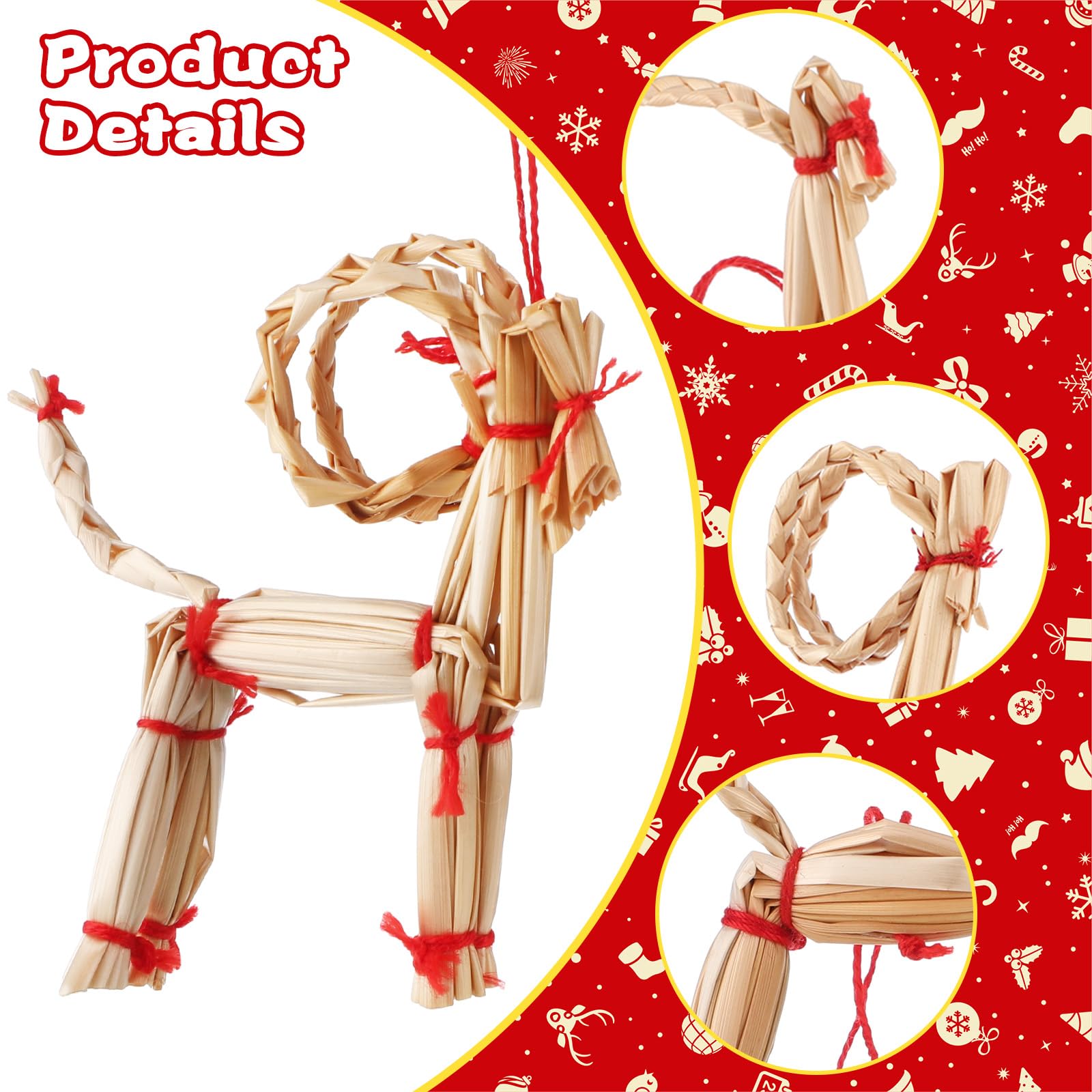 Gerrii 24 Set Christmas Straw Goats Yule Straw Goat Gifts Cards Bags Swedish Tradition Handmade Craft Hanging Ornaments Christma