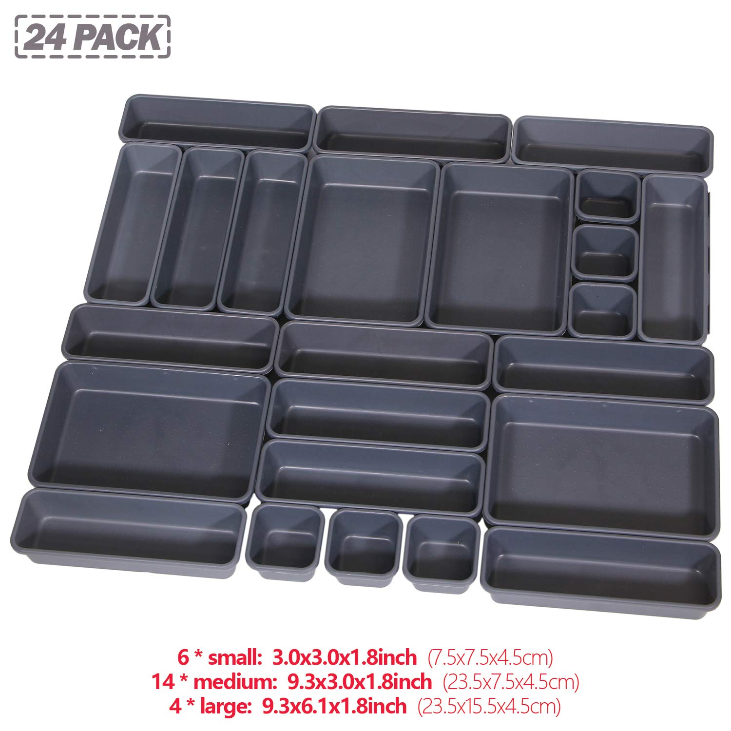 Set of 24 Interlocking Desk Drawer Organizer Tray Dividers Plastic Shallow Narrow Drawers Organizers Separators Storage Bins Con
