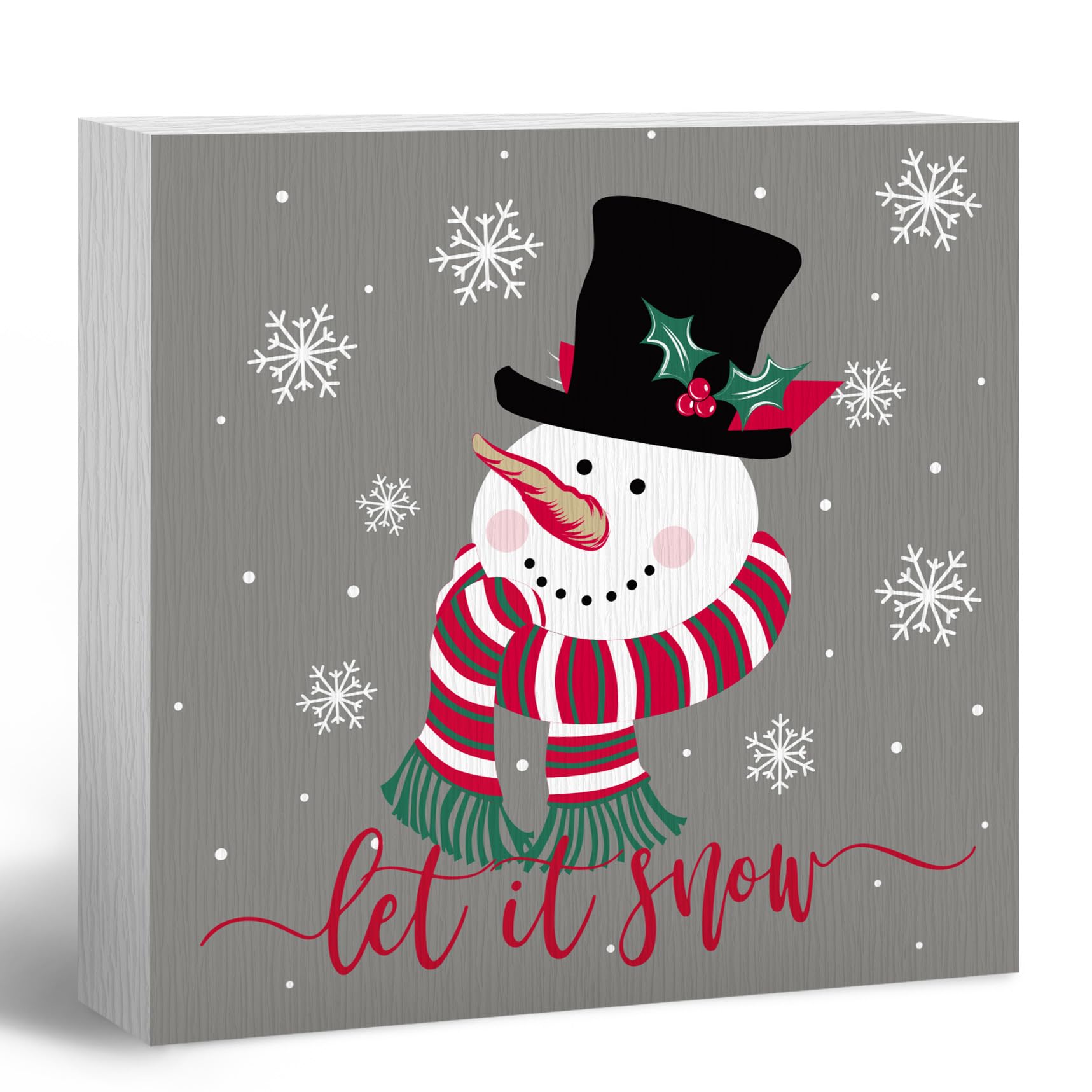 ANIANG Let It Snow Snowman Sign, Christmas Decorations, Winter Decor, Snowman Decorations, Xmas Seasonal Holiday Wood Block Box 