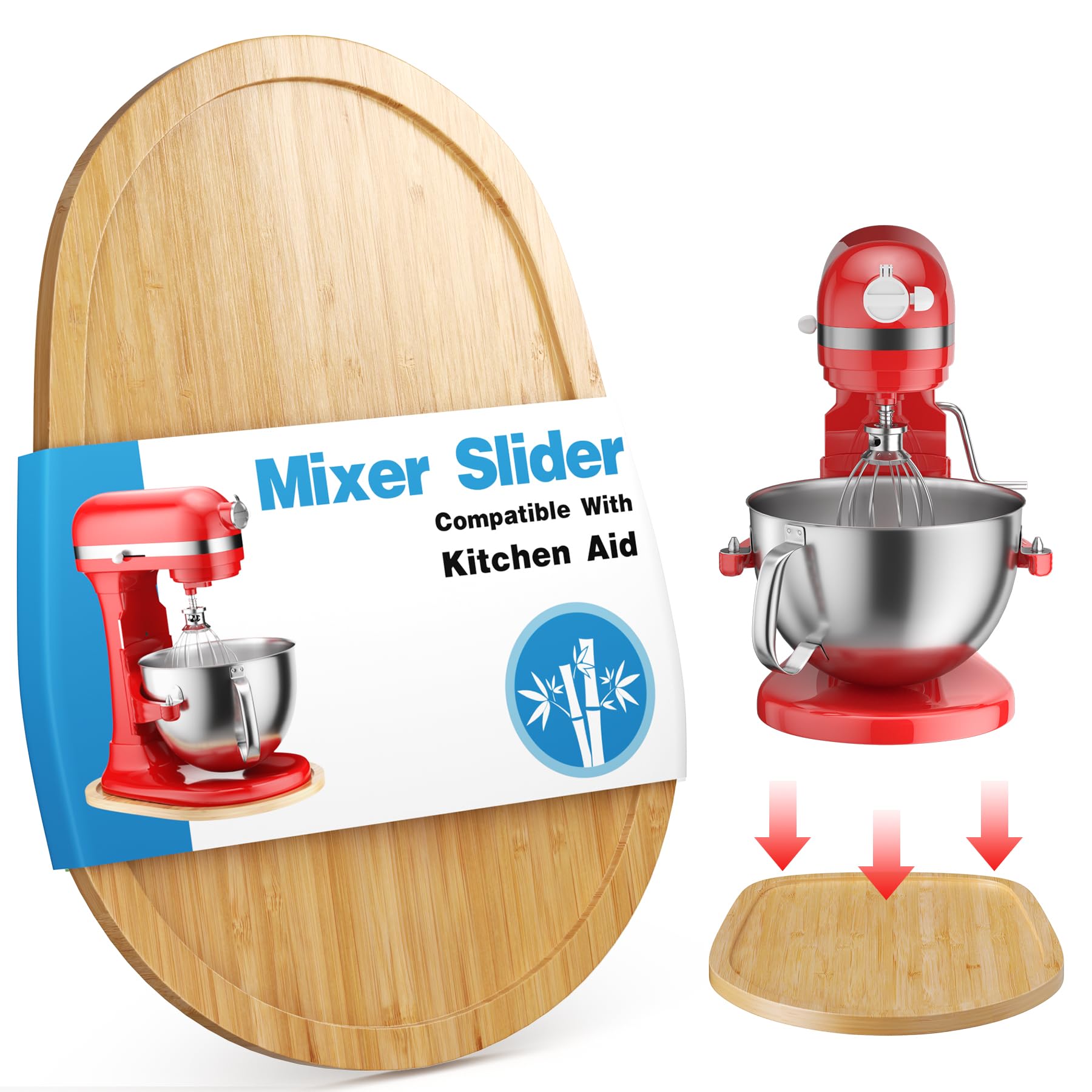 Food-Grade Bamboo Mixer Slider for KitchenAid 5-8 Qt Bowl Lift Stand Mixer, Appliance Sliding Mat for Kitchenaid Artisan, Kitche