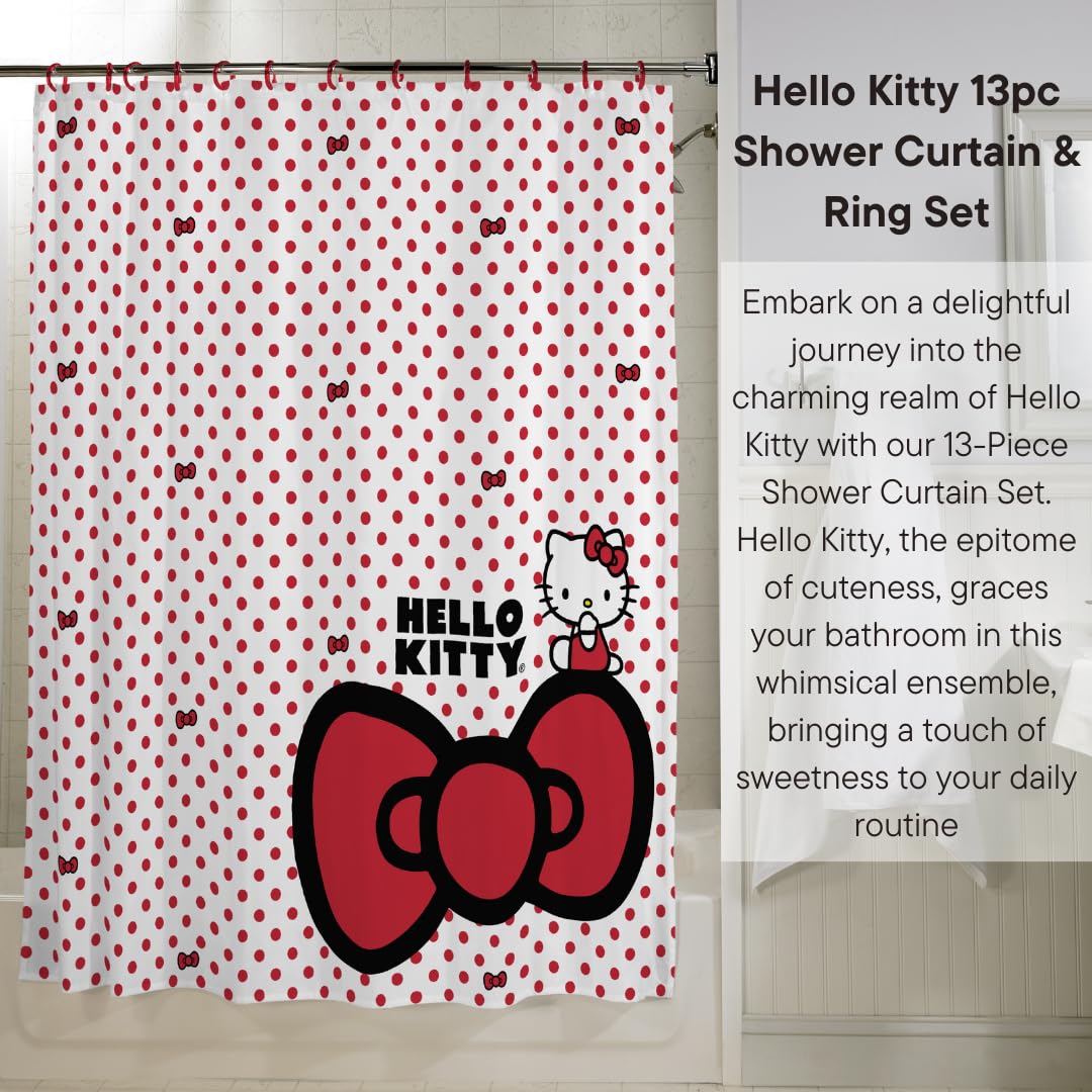 Franco Hello Kitty 13 Piece Shower Curtain And Ring Set, (100% Officially Licensed Product)