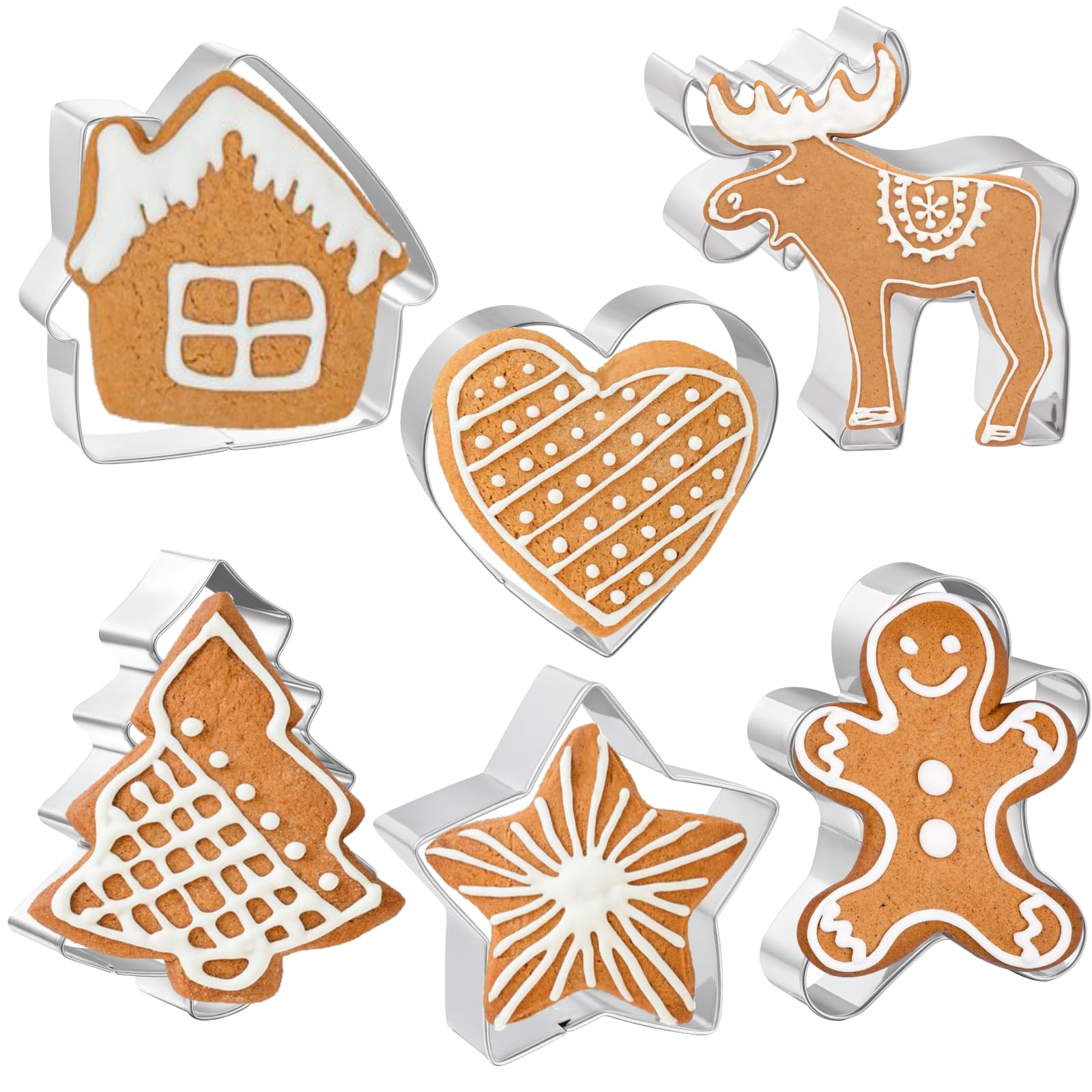Job Jol Cookie Cutters 6 Pcs, Large Christmas Cookie Cutters, Gingerbread, 4''