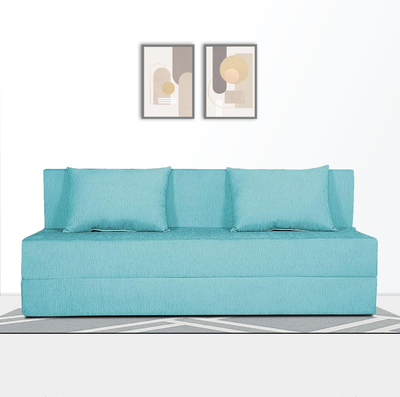 Adorn India Easy 4 Seater Sofa Cum Bed (Alyn Pattern) Size 6 X 6 Ft (Aqua Blue Color) (1 Year Warranty)