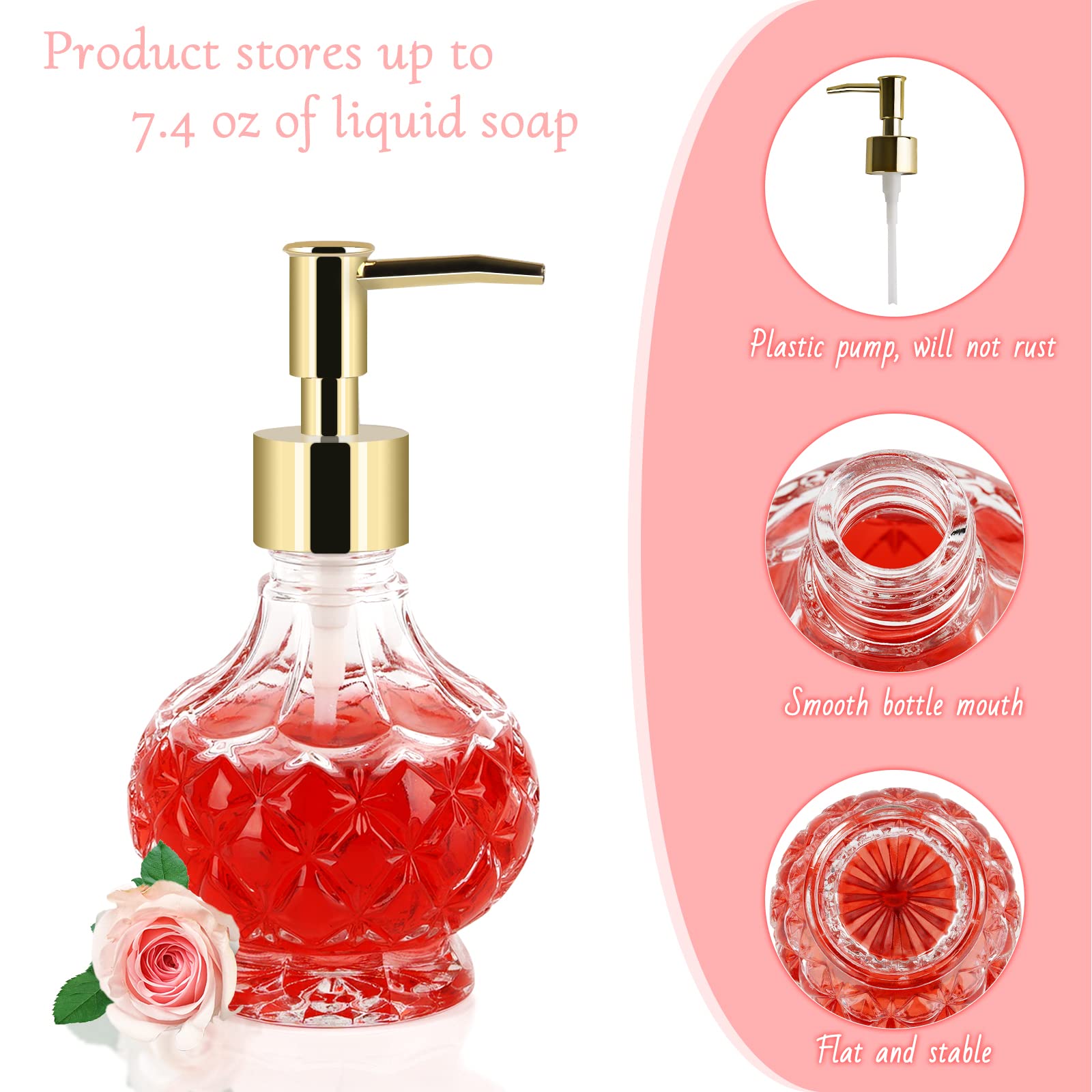 Retyion Glass Soap Dispenser Hand Soap Dispenser Soap Dispenser Bathroom With Rust Proof Pump For Kitchen Dish Soap, Hand Soap,