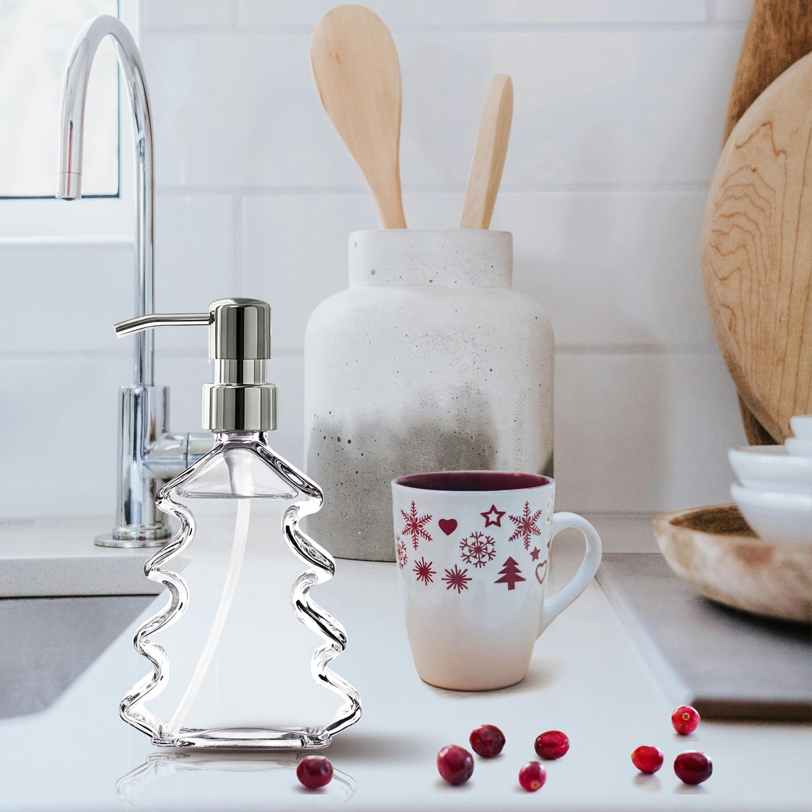 Syfurnix Christmas Soap Dispenser 2Pcs Clear Glass Hand Soap Dispenser For Bathroom, Kitchen Sink, Dish Soap Dispenser With Pump