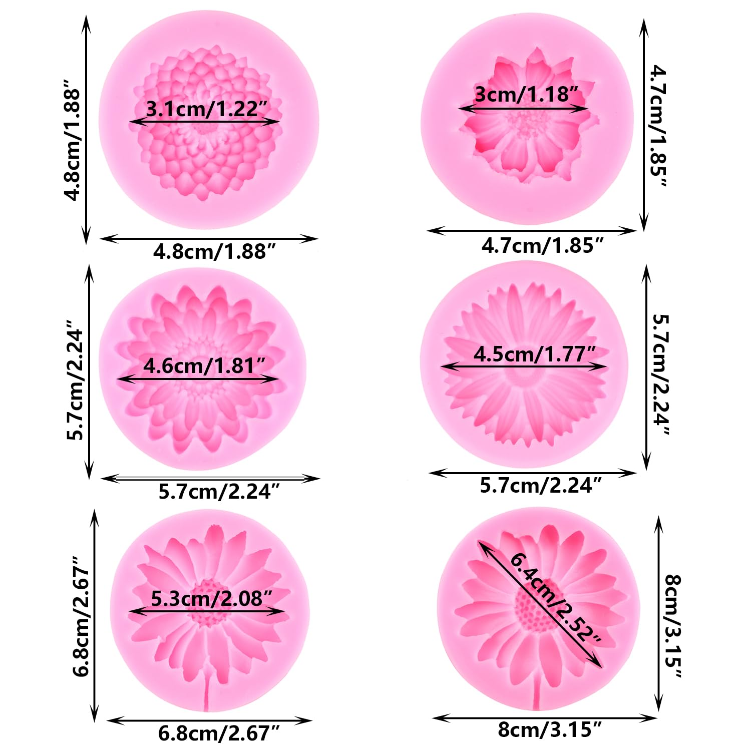 Rfghac Chrysanthemum Flower Silicone Molds Daisy Flower Fondant Mold Sunflower Candy Mold For Cake Decorating Candy Chocolate Gu
