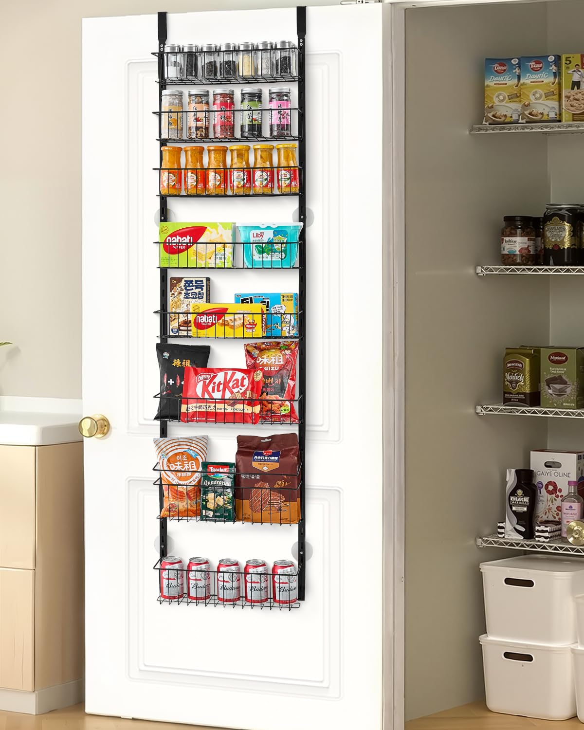 VEVOR Over the Door Pantry Organizer, 8-Tier Pantry Organization and Storage, Heavy-Duty Steel Hanging Spice Rack, Adjustable Wa