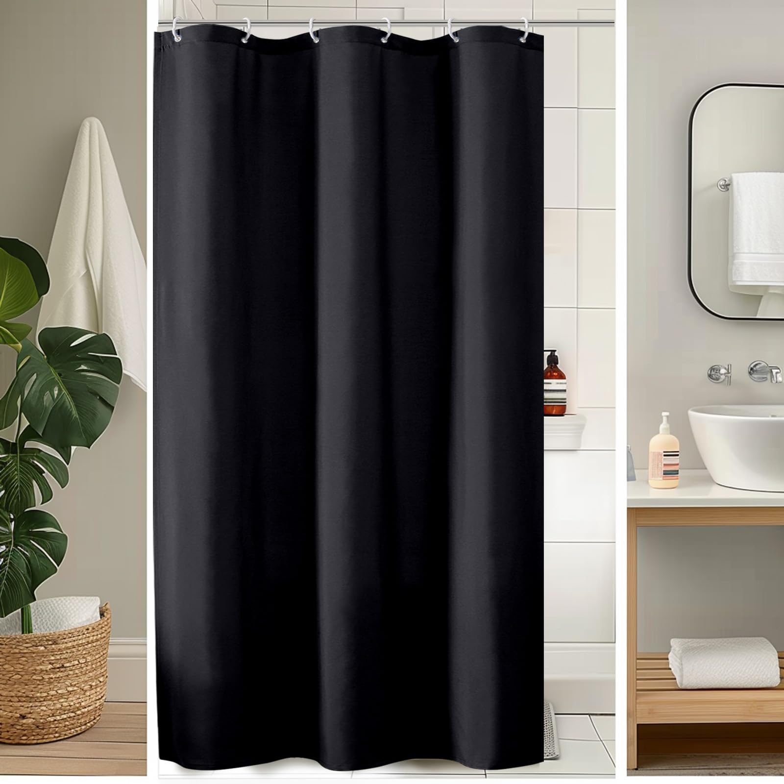 Ovzme Zora 84 Inch Shower Curtain Set With 12 Plastic Hooks, Plain Fabric Taupe Shower Curtain For Bathroom - Extra Long Shower 