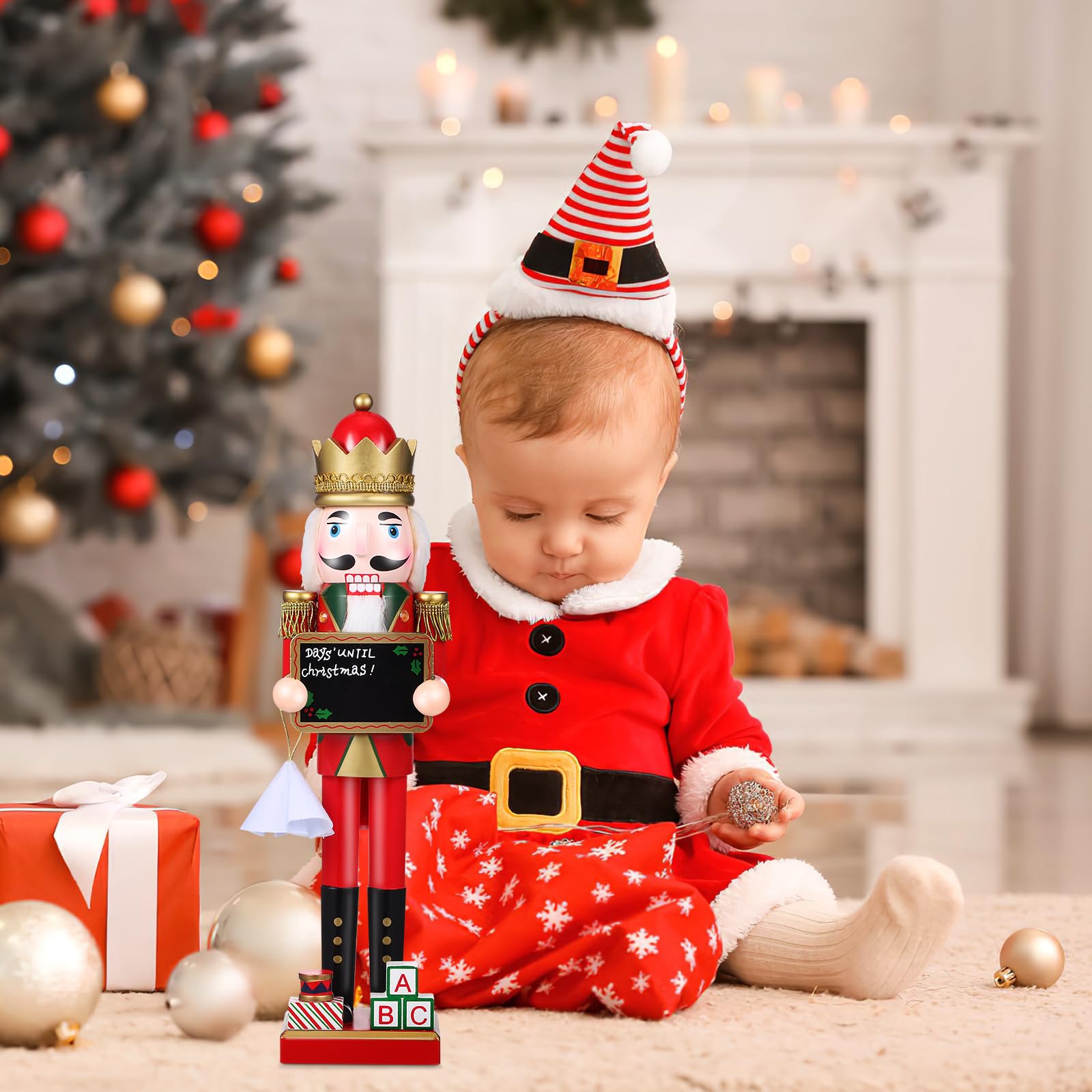 NOLITOY Christmas Decorations Christmas Soldier Nutcracker, Red Wooden Nutcracker with Chalkboard Traditional Figure for Xmas Th