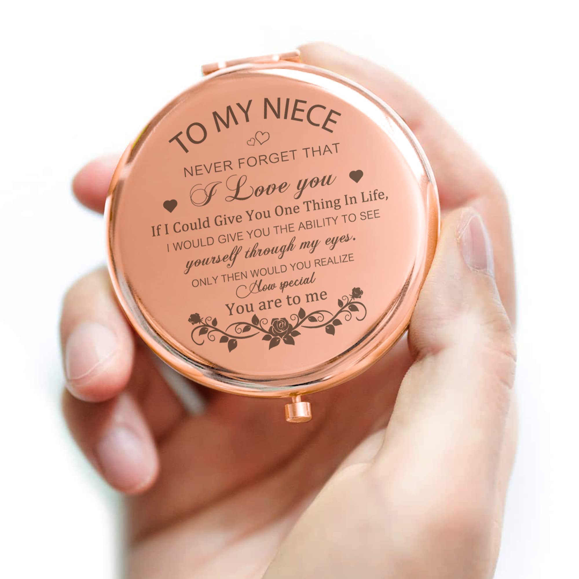 Gaolziuy Niece Gifts Compact Mirror For Niece From Aunt, Rose Gold Niece Compact Mirror, Birthday Gifts For Niece From Aunt Uncl