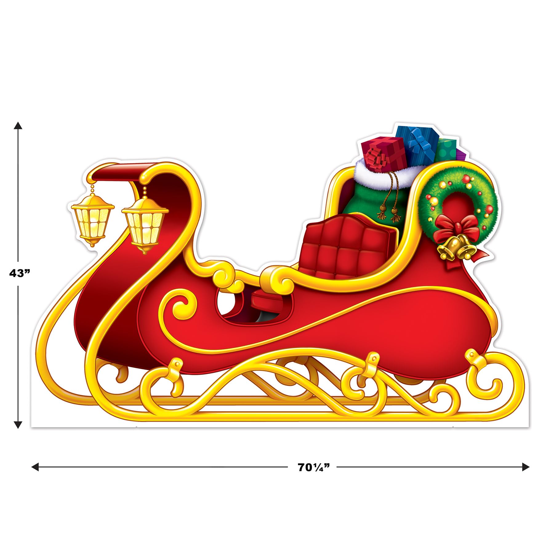 Beistle Cardboard Santa's Sleigh Photo Booth Prop, 3' 7" x 5' 10", Red/Yellow/Blue/Green/Black, Model 20836, Holiday