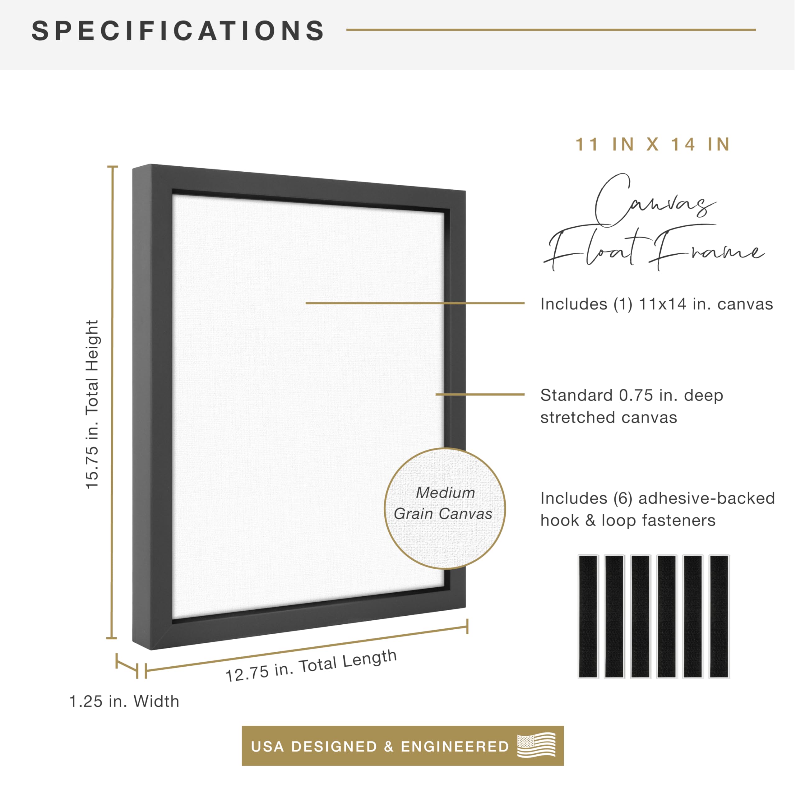 Mcs Floating Frame With Canvas Included, Art Frames For Canvas Paintings With Adhesive Fasteners And Hanging Hardware, Black, 11