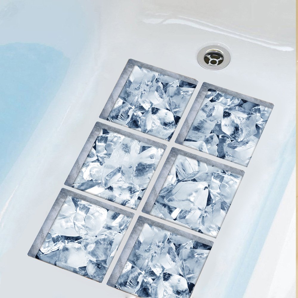ChezMax Bath Treads Stickers Ice Cubes Pattern Square 3D Adhesive Anti Slip Tub Tattoos Safety Decals Mat Waterproof Shower Tub 