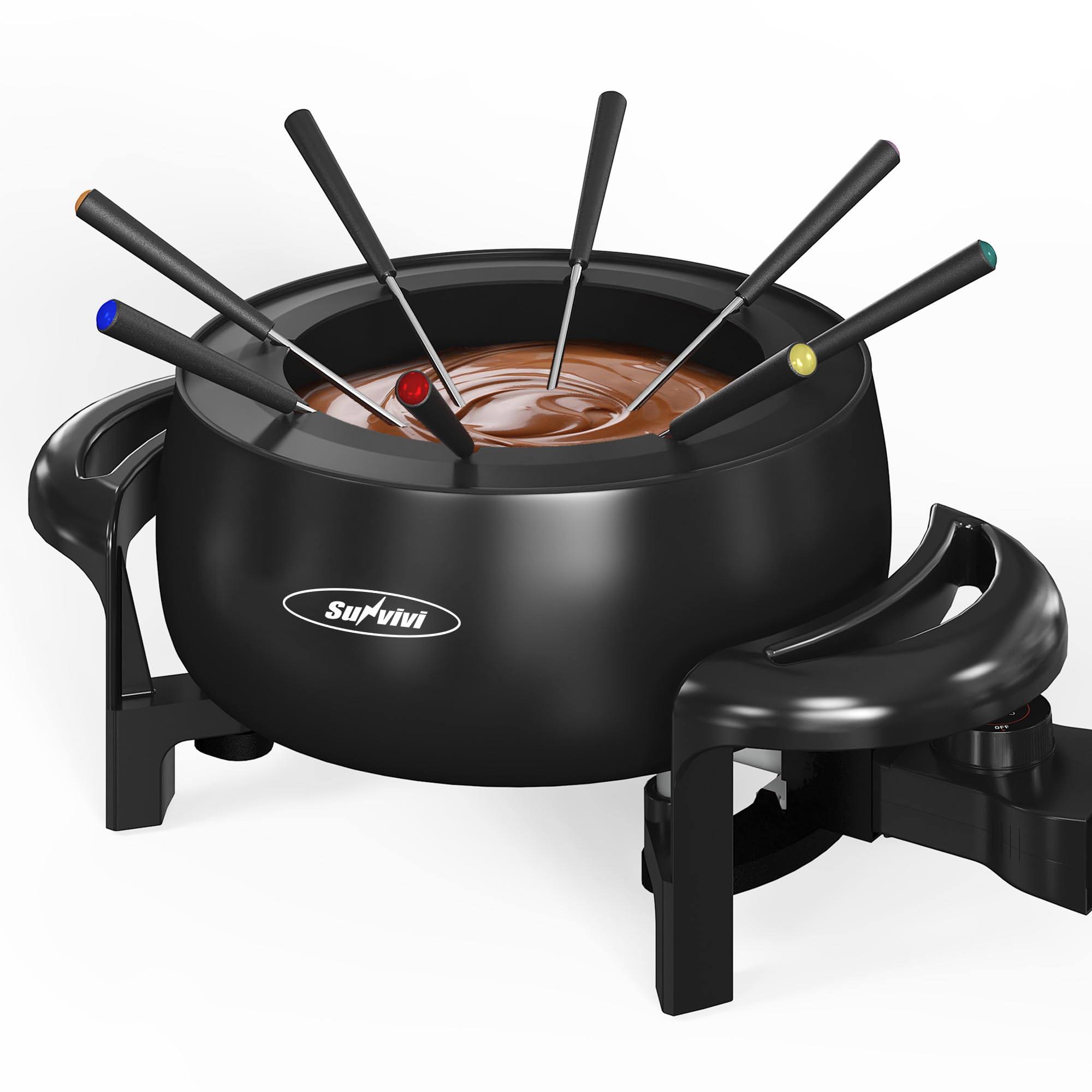 Sunvivi 3 Quart Electric Fondue Pot Set for Melting Chocolate Cheese with Adjustable Temperature Control and 8 ColorCoded Forks