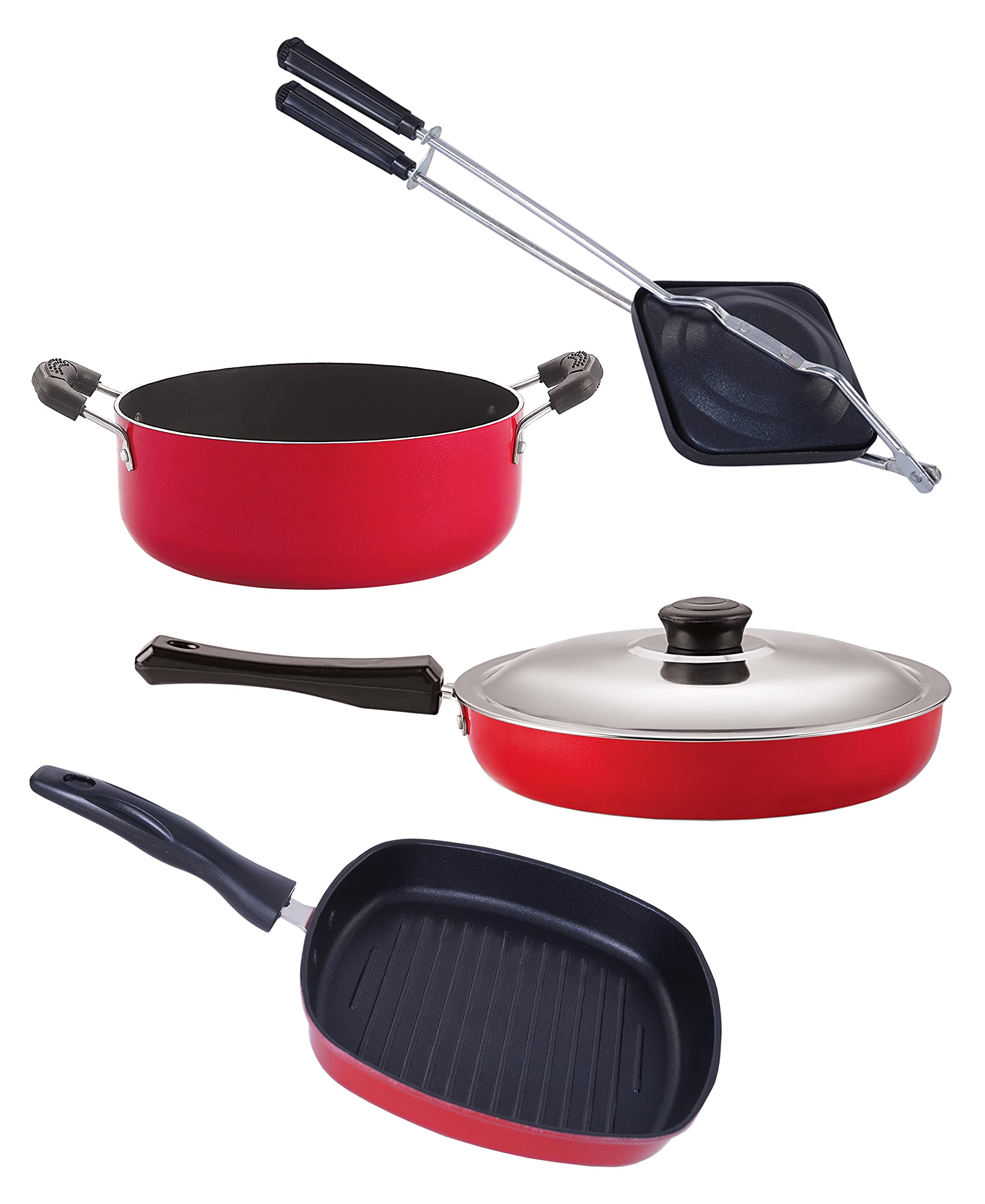 Nirlon Non Stick Coated Heat Resistance Pfoa Free Aluminium Cookware Utencil Gift Set Of 4 Pieces (Fp10_Gp22.5_Ht_Cs24)