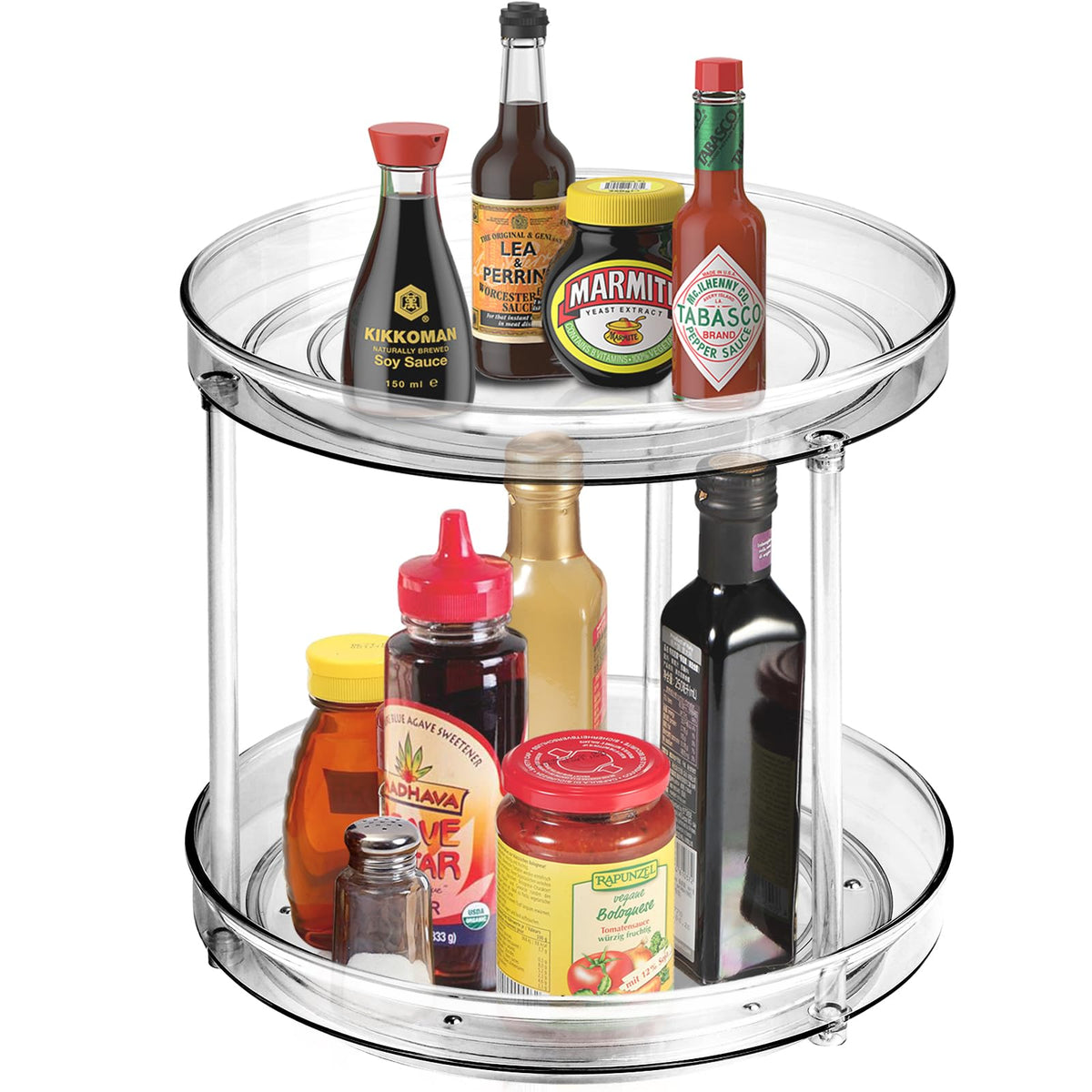 Amolliar 2 Tier 9 Inch Lazy Susan Turntable Organizer For Cabinet,Spice Rack Food Storage Container For Kitchen, Pantry, Fridge,
