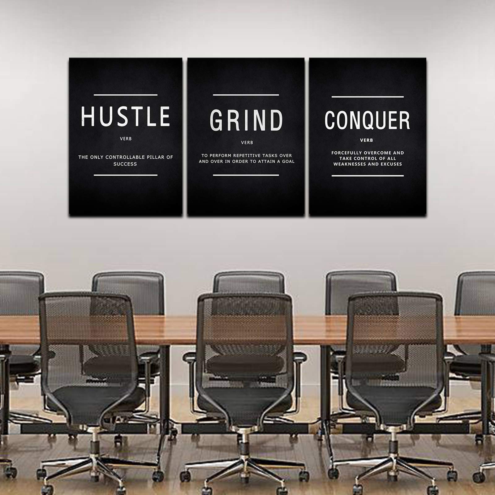 Bwspace Inspirational Wall Art, Motivational Canvas Wall Art, Grind Hustle Wall Art 3 Pieces Wall Art Decorations For Office Liv