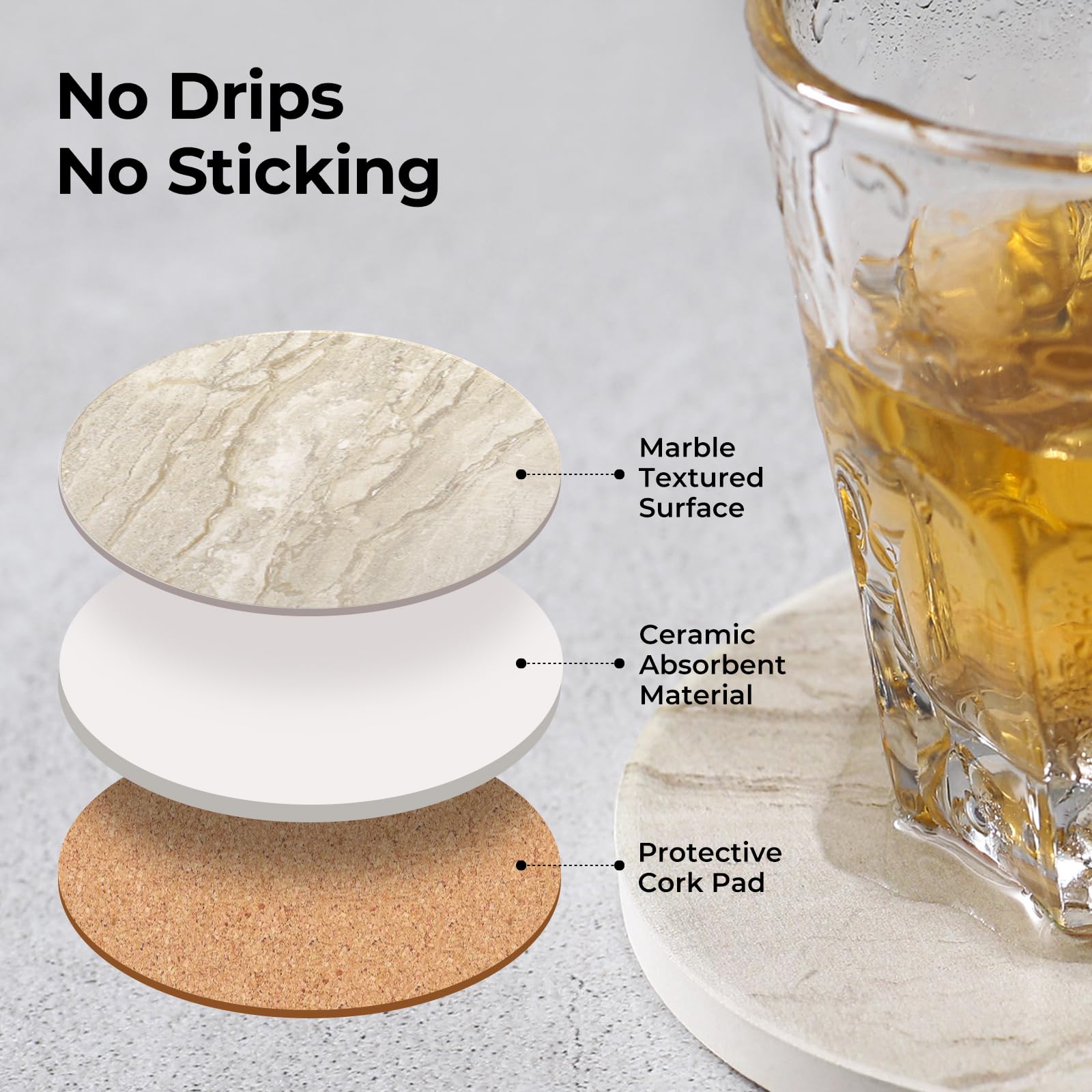 Lifver Coasters Set Of 6 Absorbent Drink Coasters With Holder, Marble Style Ceramic Thirstystone Coasters For Home Decor Coffee