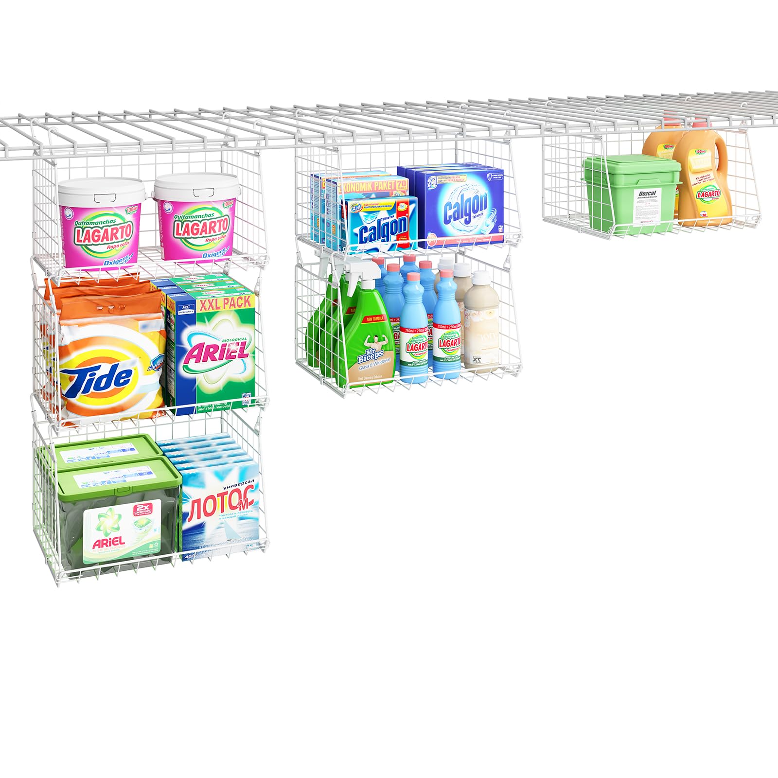 3-Tier Hanging Laundry Basket Organizer:Foldable Wire Shelf Laundry Room Organizer With 360Rotating Hooks Space Saving Over Wash