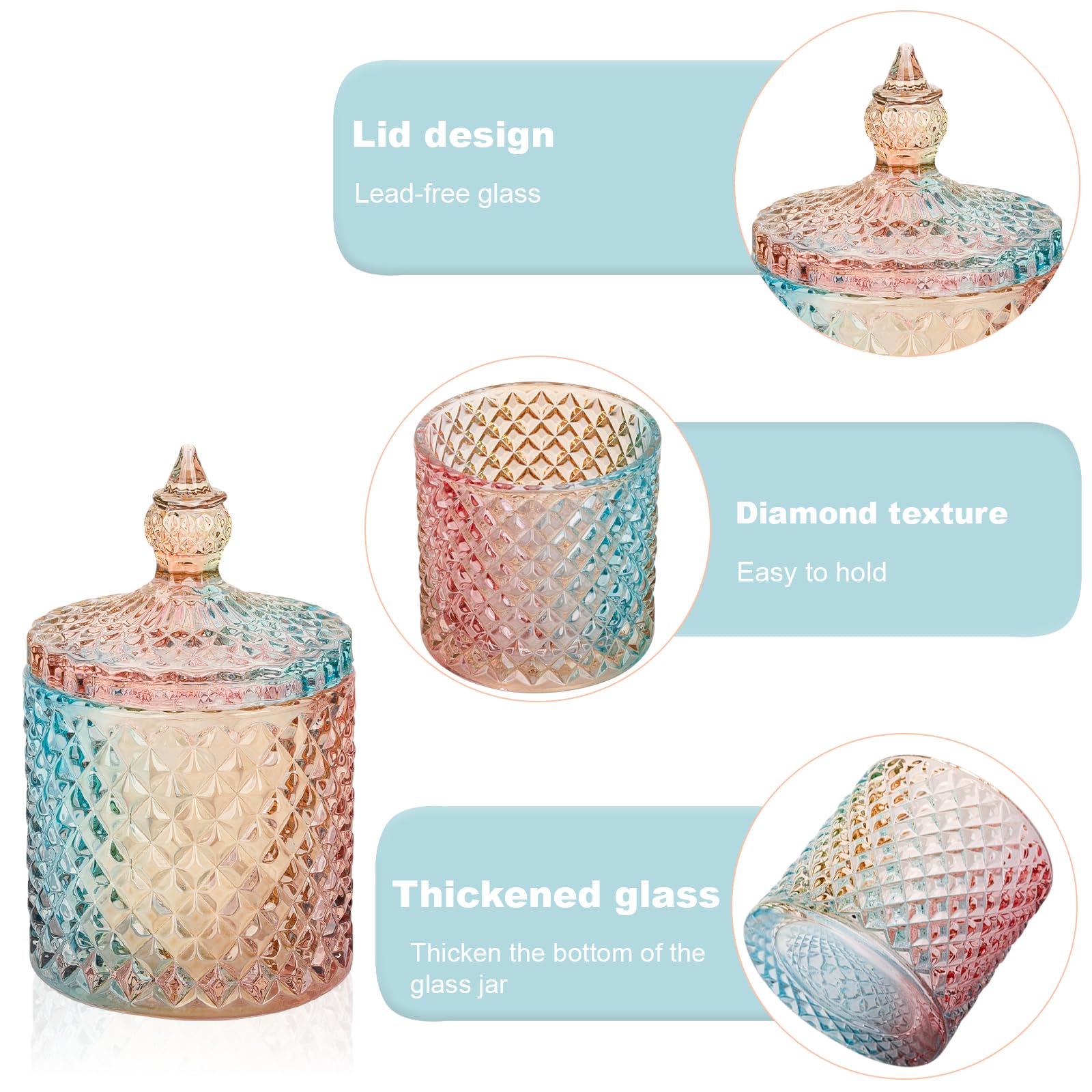 2 Pack Qtip Holder Glass Bathroom Accessories Vanity Organizers And Makeup Storage For Cotton Swabs, Small And Large Rainbow