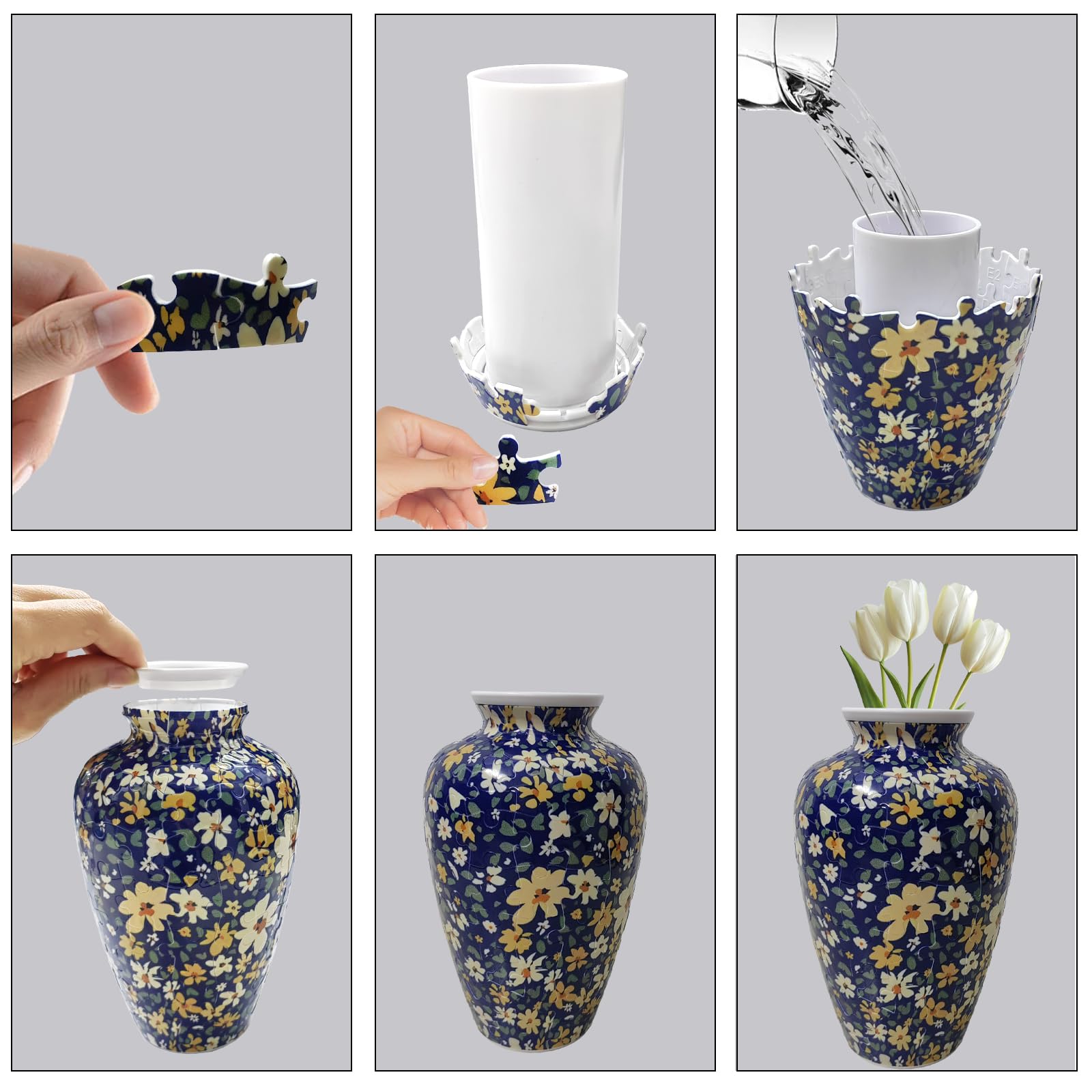 3D Puzzle Vase Unique Flower Vase for Adults Made by 120 Curved Plastic Puzzle Pieces, Vases for Flower Home Creative Gift for P