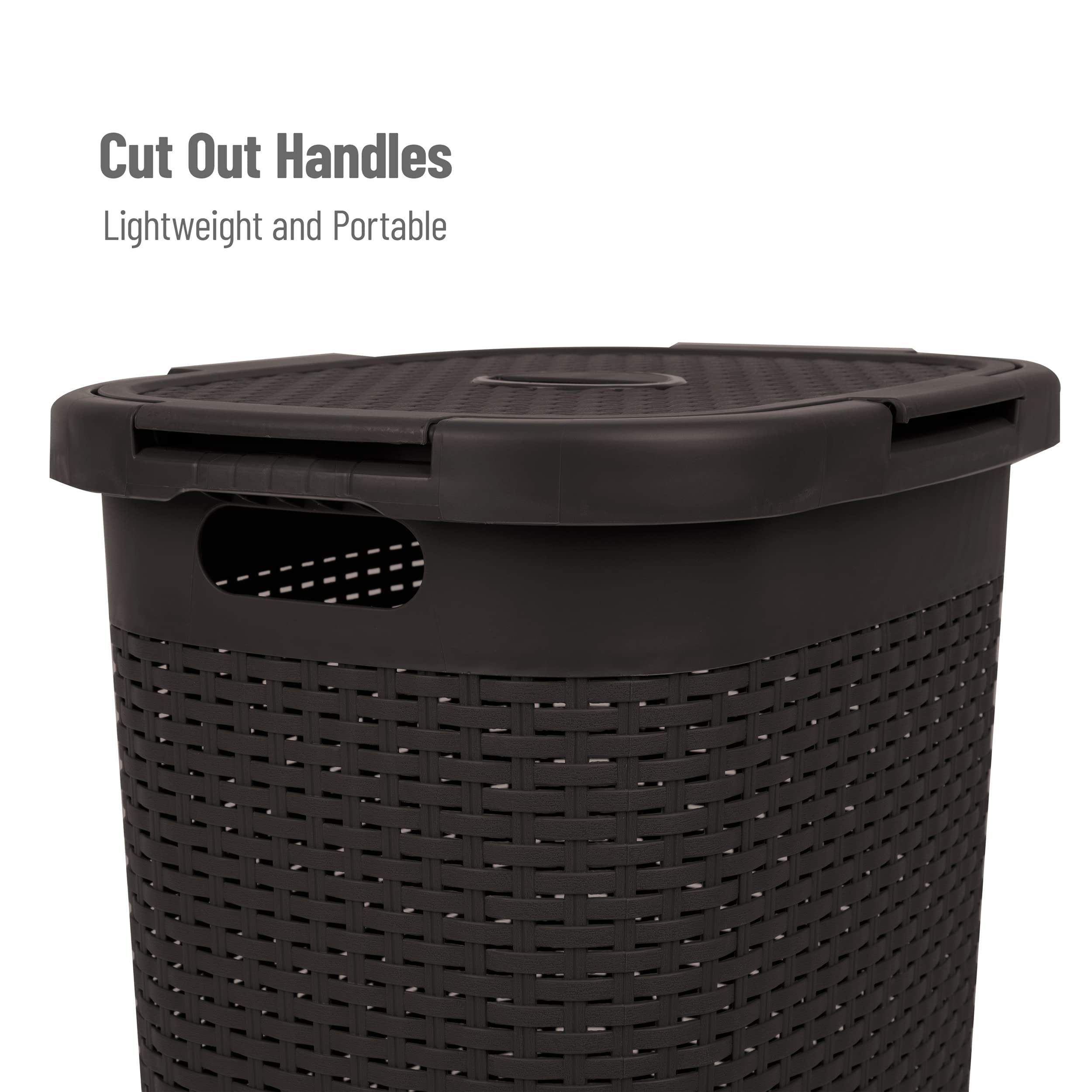 Mind Reader 60L Slim Laundry Hamper, Clothes Basket, Lid, Wicker Design, Plastic, 17.65''L X 13.75''W X 24.15''H, Brown