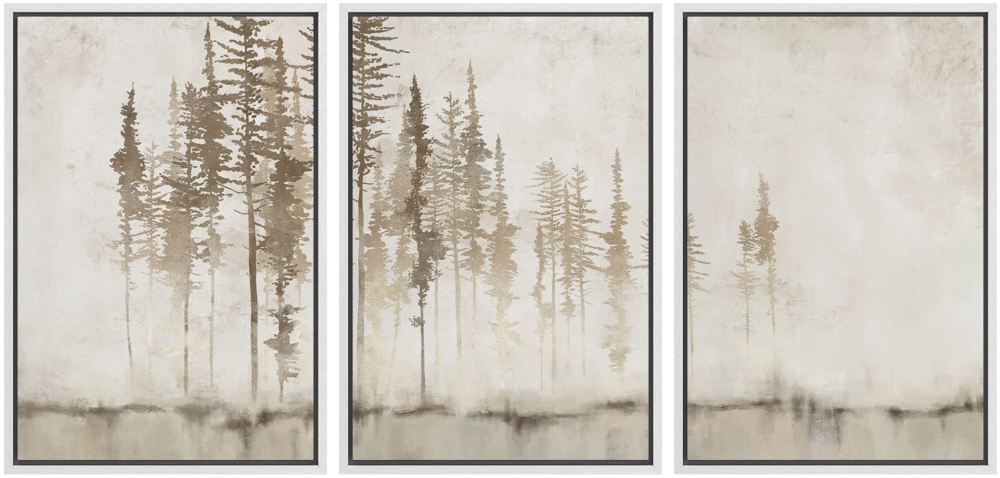 Signford Framed Canvas Print Wall Art Set Pastel Grunge Forest Tree Landscape Abstract Shapes Illustration Modern Art Decorative