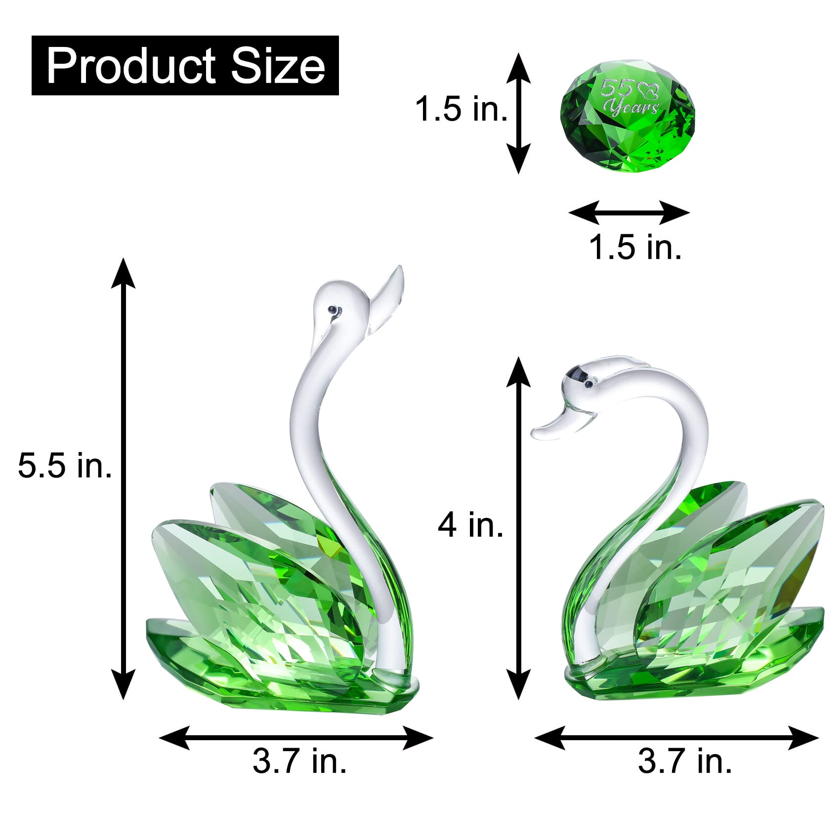 YWHL 55th Wedding Anniversary Decorations, 55 Year Anniversary Swan Gifts for Parents, Emerald Wedding Gifts Her Him, Emerald Gr