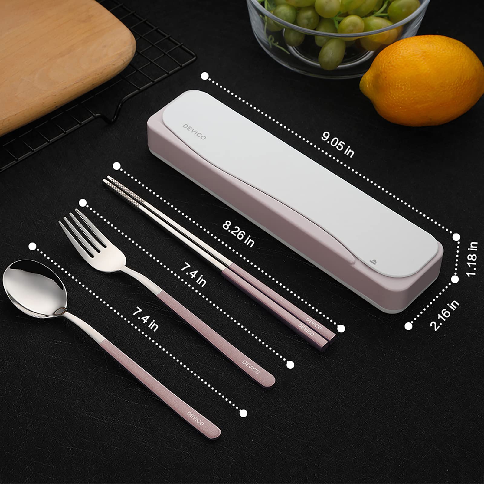 Devico Travel Utensils, 18/8 Stainless Steel 4Pcs Cutlery Set Portable Camp Reusable Flatware Silverware, Include Fork Spoon Cho