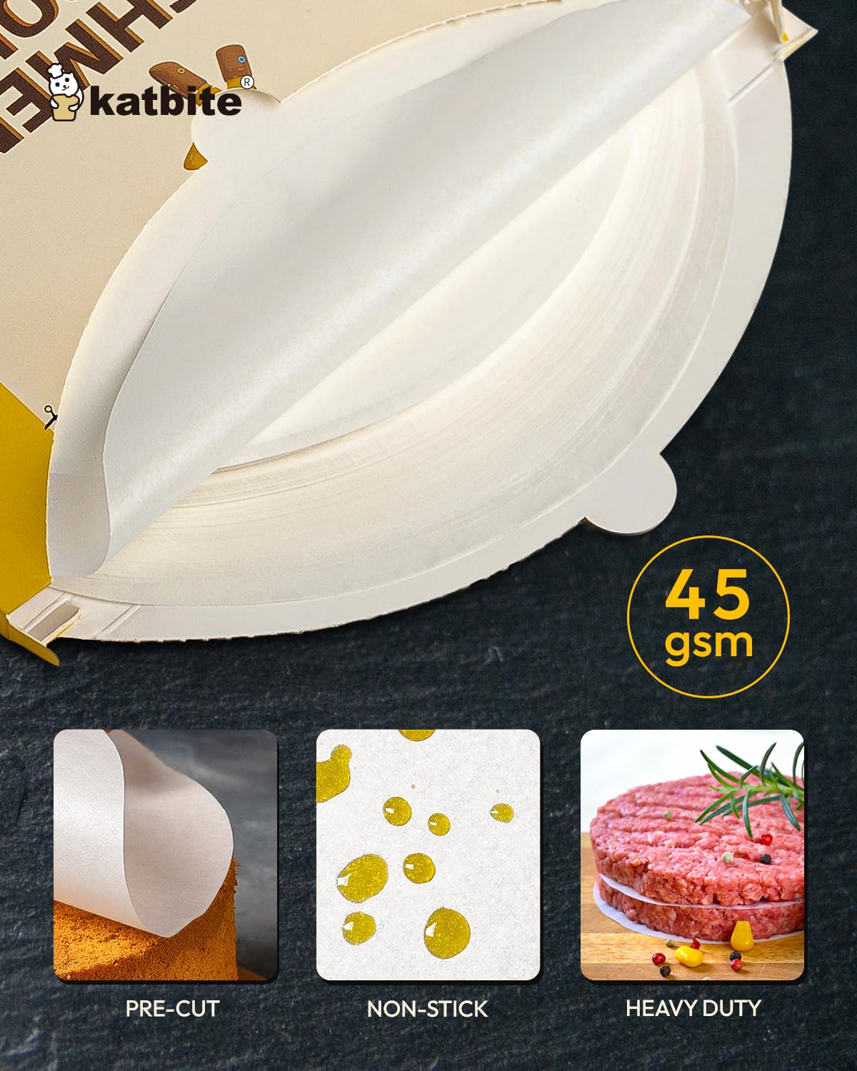 Katbite 6 Inch 200Pcs Parchment Paper Rounds, Round Baking Sheets Paper, Uses For Cake Baking, Patty Separating, Tortilla Wrappi