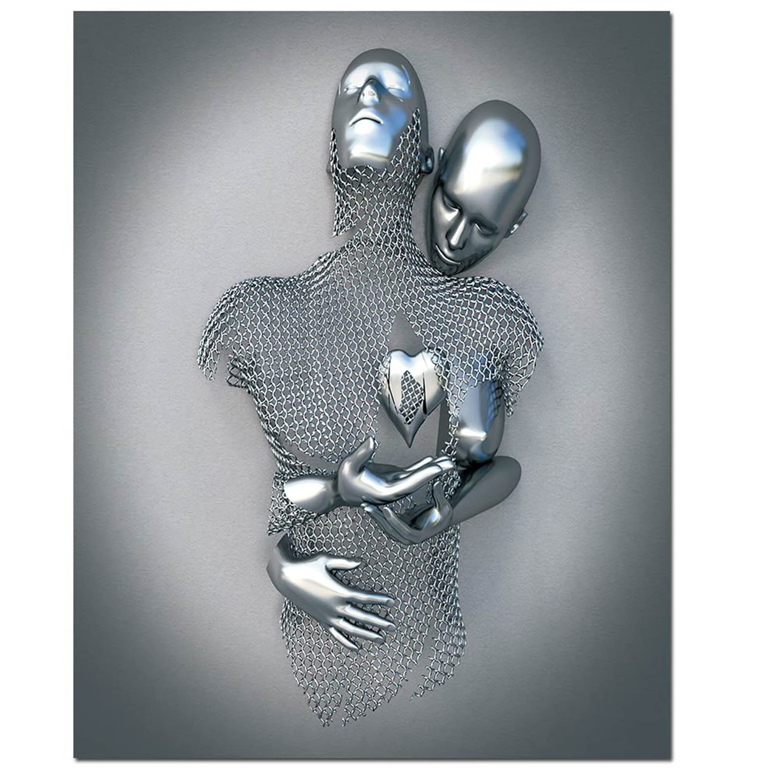 Canvas Wall Art Decor For Bedroom,16''X20'' Black And White Romantic Couple Living Room Painting Poster,Hugging Lovers 3D Abstra