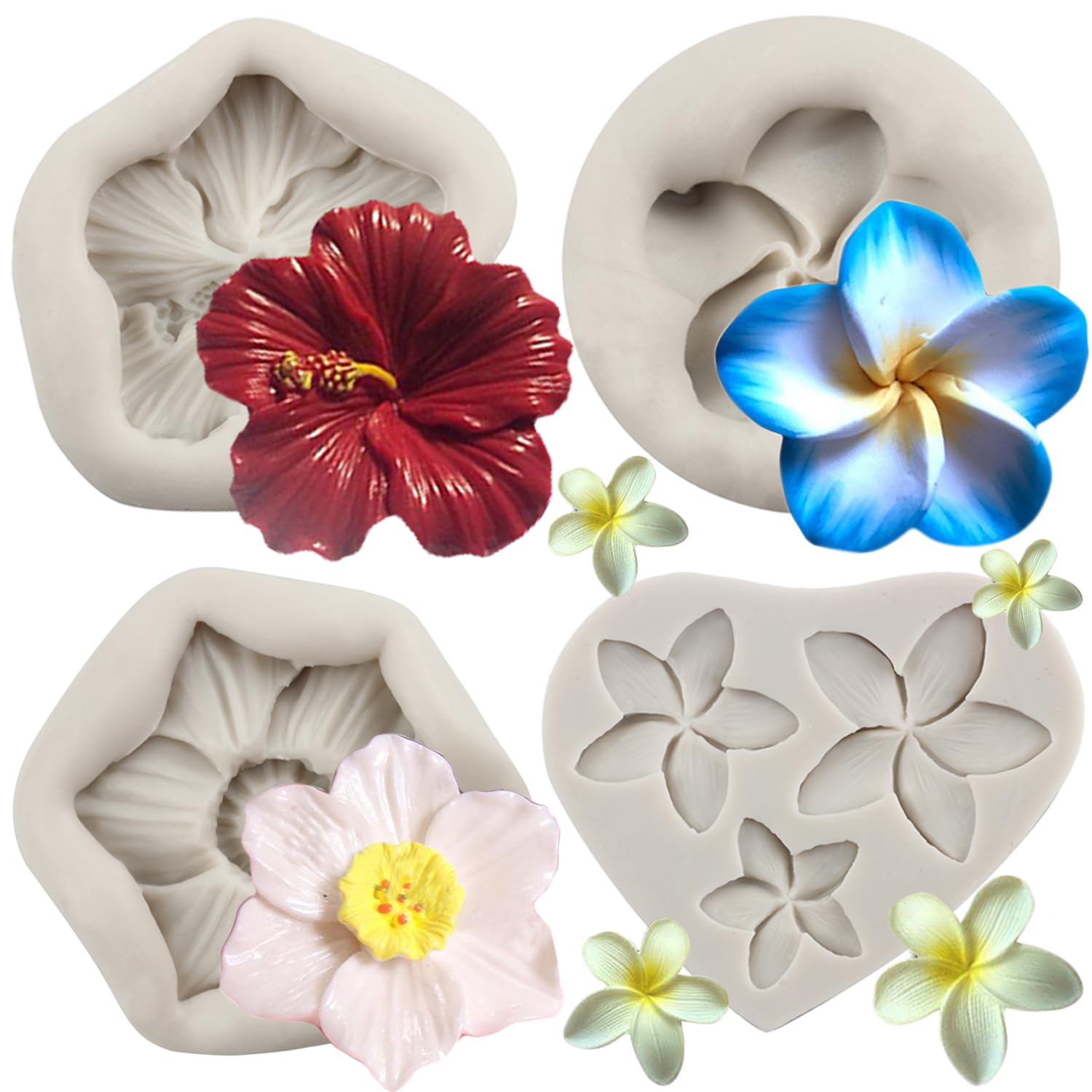 Sijiangmold Frangipani Plumeria Flower Floral Silicone Mold Hibiscus Flower Fondant Molds For Cake Decorating Cupcake Topper Can