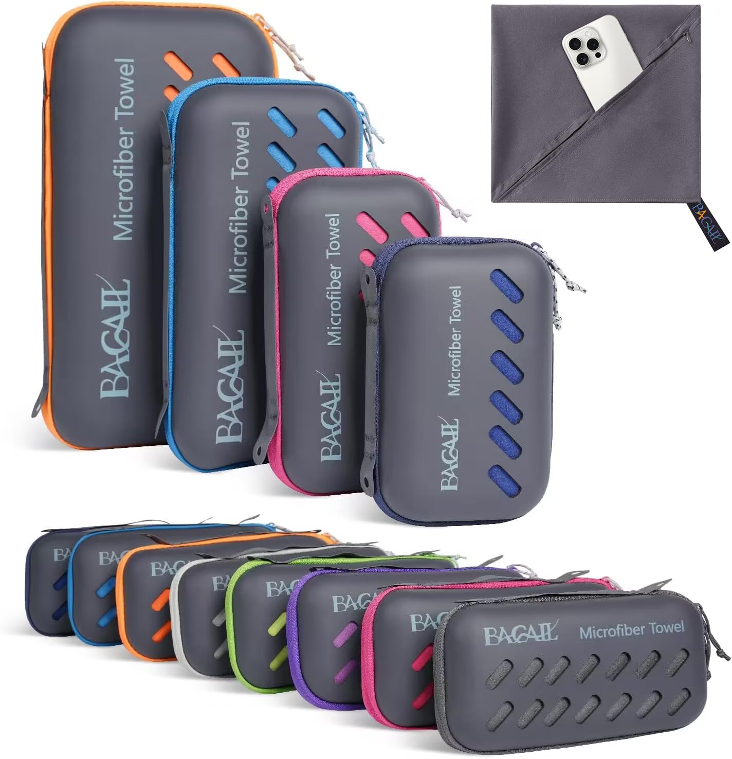 Bagail Microfiber Travel Towel, Dark Grey, 40 X 80 Inches, Compact And Super Absorbent, Skin Friendly, Portable Case Included