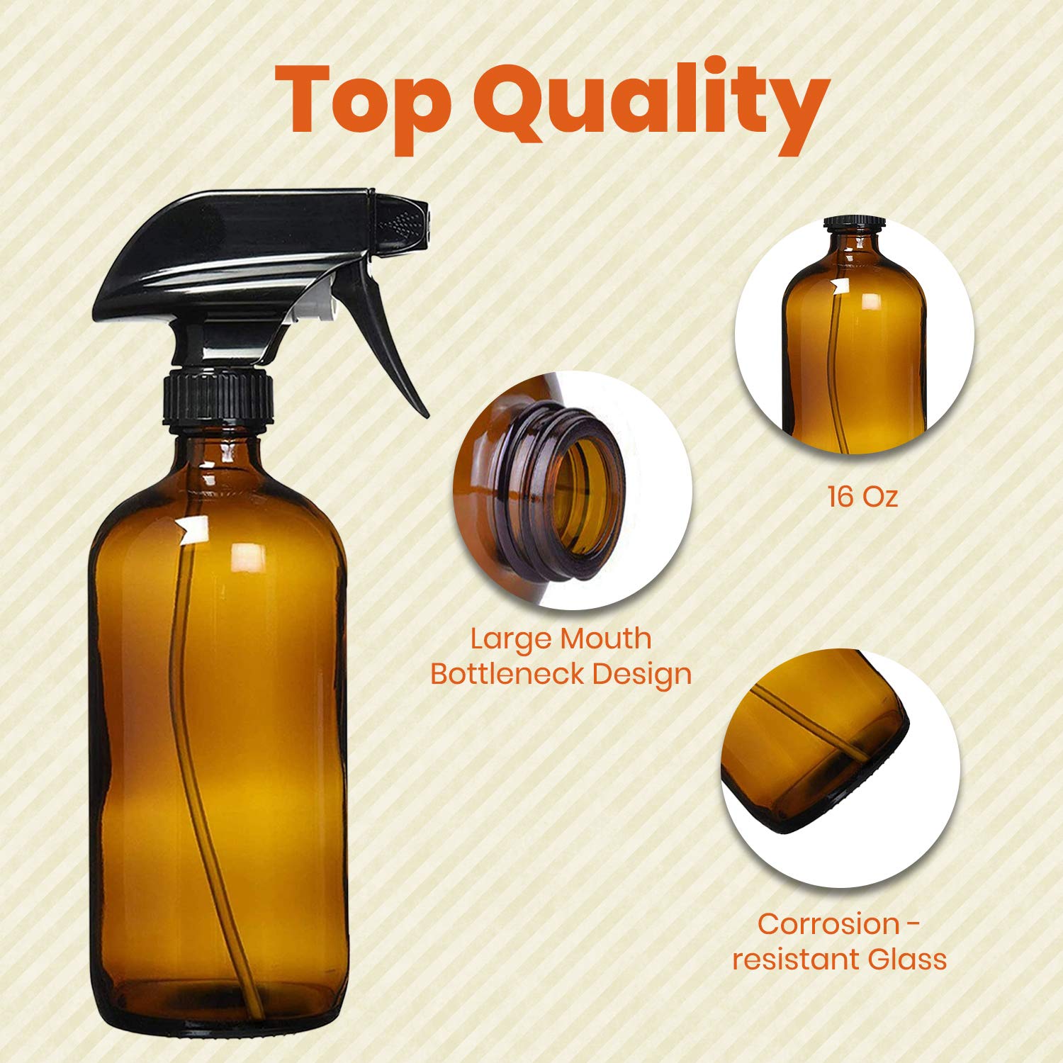 Amber Glass Spray Bottles For Cleaning Solutions (4 Pack) - 16 Ounce, Refillable Sprayer For Essential Oil, Water, Kitchen, Hair