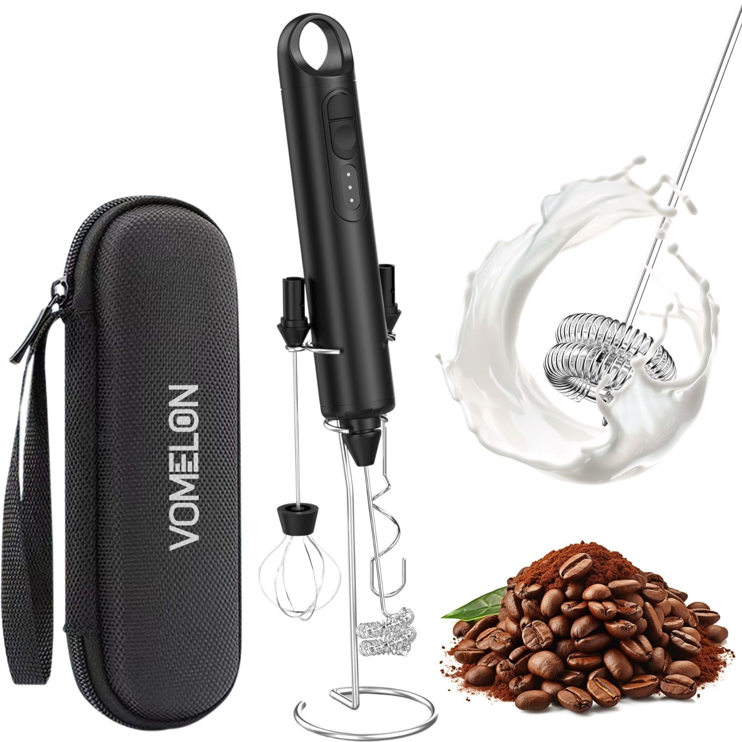 Rechargeable Milk Frother Handheld 3 Speed Coffee Foamer [3 Whisk] Electric Drink Mixer for Latte, Cappuccino, Coffee, Eggs, Hot