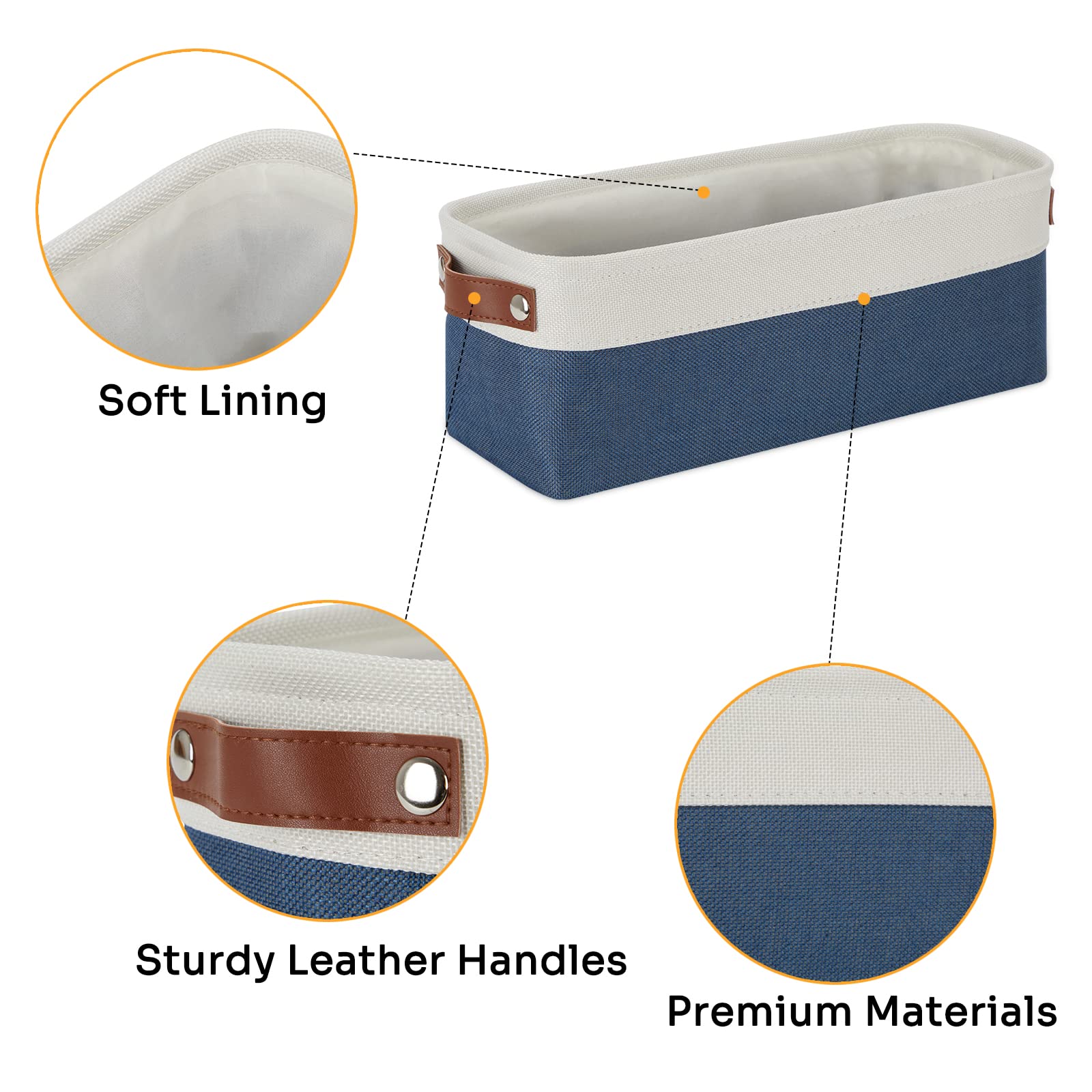 DULLEMELO Toilet Paper Baskets for Storage 15''x6''x5.5'' Small Rectangular Baskets for Towels [2 Pack] Collapsible Fabric for Organizing Closet Shelf Toys (White&Blue)