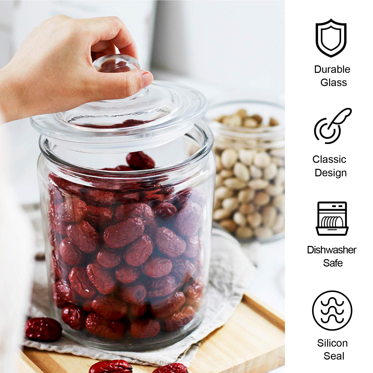 Glass Jars 64 Oz,Candy Jar With Lid For Household,Food Grade Clear Jars (3 Pack)