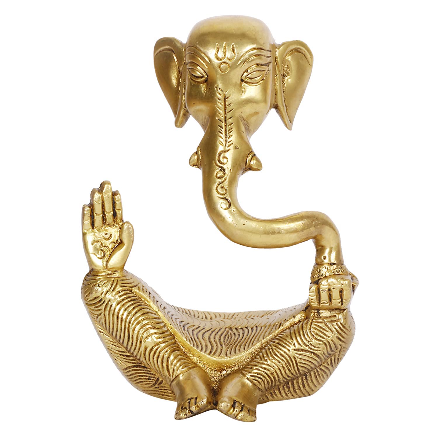 Kartique Brass Ganesh Trunk Abstract Idol Ganesha Bhagwan Statue Murti Decorated Ganpati Gift For Home Office Decor Good Luck Di