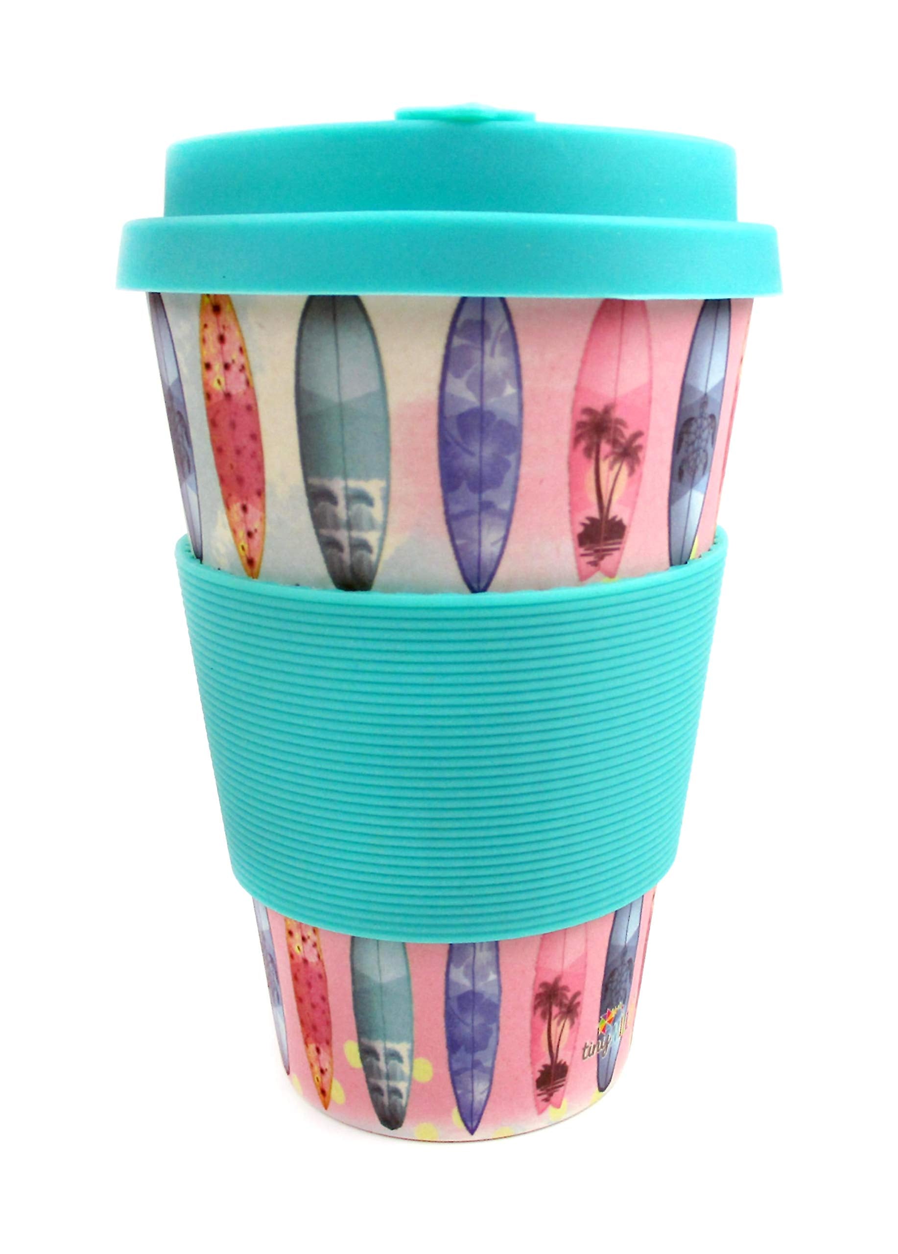 Tinymills Eco-Friendly Reusable Plant Fiber Travel Mug With Sunset Surfboards Design Stocking Stuffers Party Prizes Teacher Gift