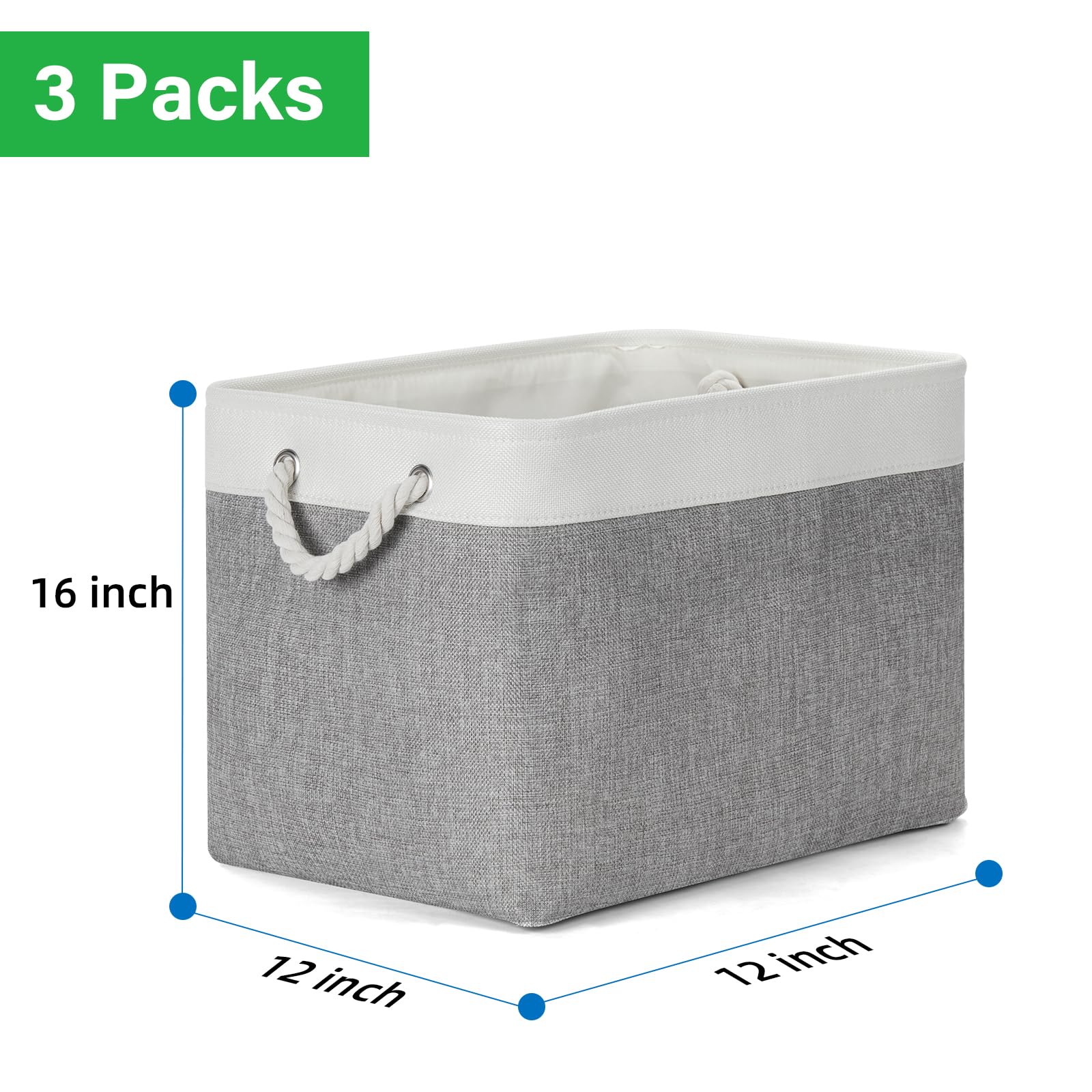 Bidtakay Large Storage Baskets For Organizing 3-Pack Fabric Closet Organizers Storage Bins With Handles 16X11.8X11.8 In Collapsi