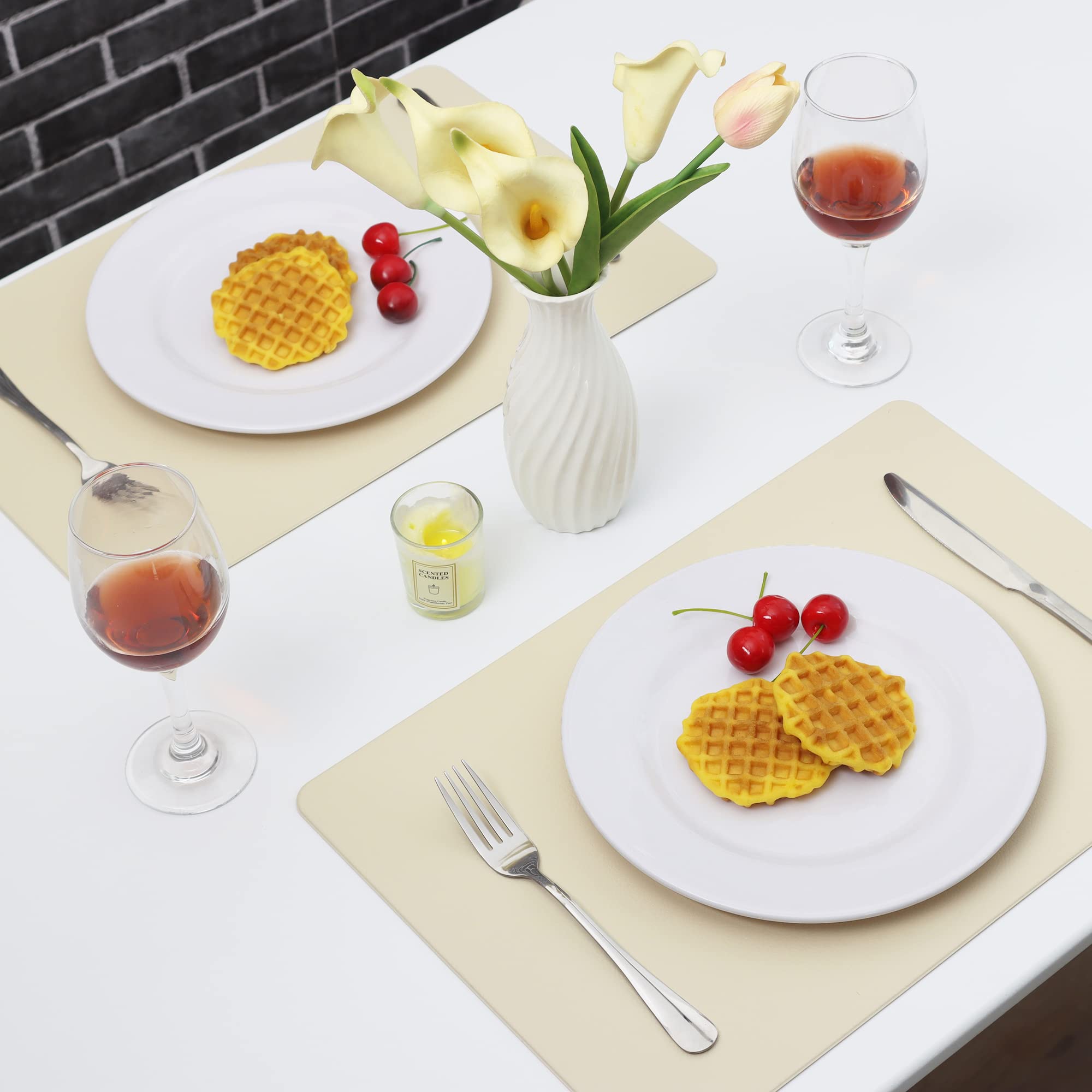 Vinjiasin Placemats Set Of 4 Beige Leather Place Mats For Indoor Outdoor Kitchen Table Mats Waterproof Heat Resistant Wipeable E