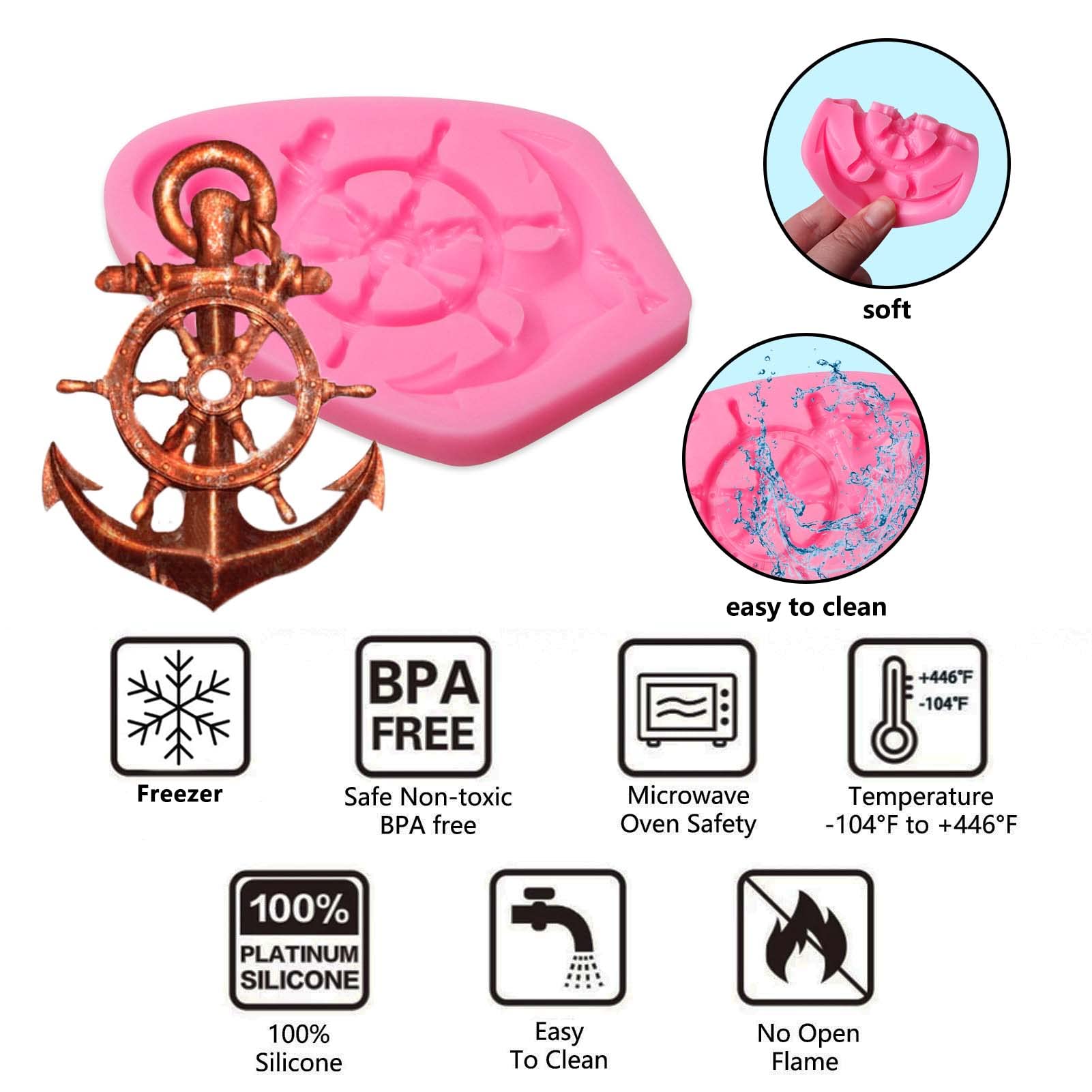 Muyulin Anchor Rope Silicone Chocolate Molds, 4 Packs Ship Captain Rope Lasso Fondant Mould For Navy Theme Cake Decoration, Cupc
